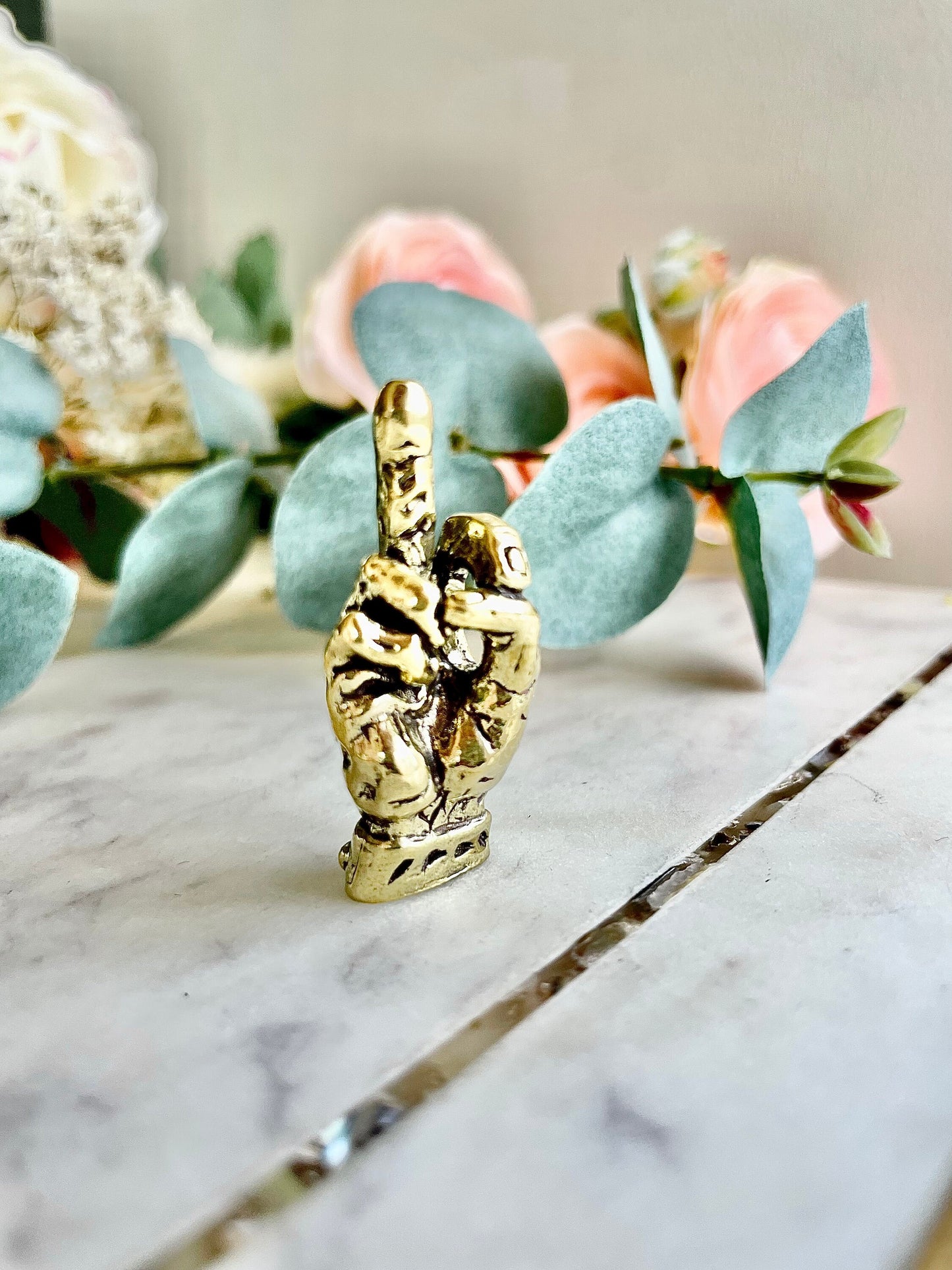 The middle finger solid brass figurine, golden Hand With Middle Finger Up Style Statue, Brass Hand Miniature, Brave and Calling gift