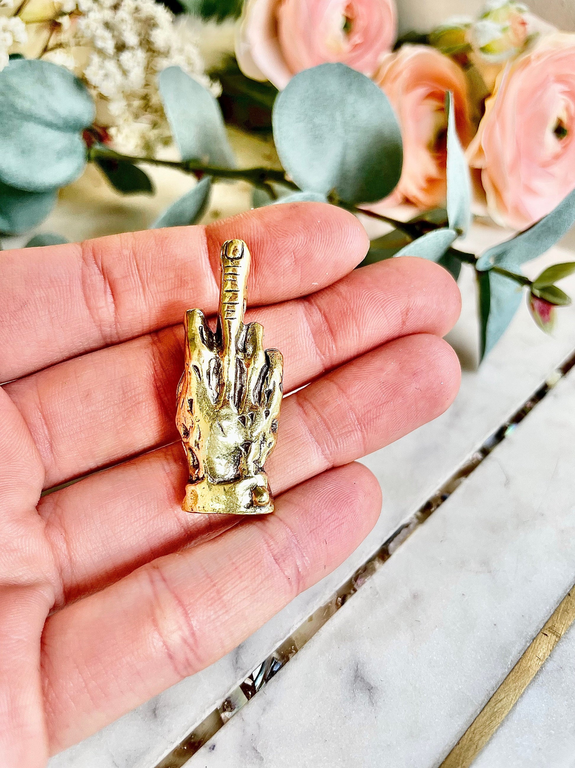 The middle finger solid brass figurine, golden Hand With Middle Finger Up Style Statue, Brass Hand Miniature, Brave and Calling gift