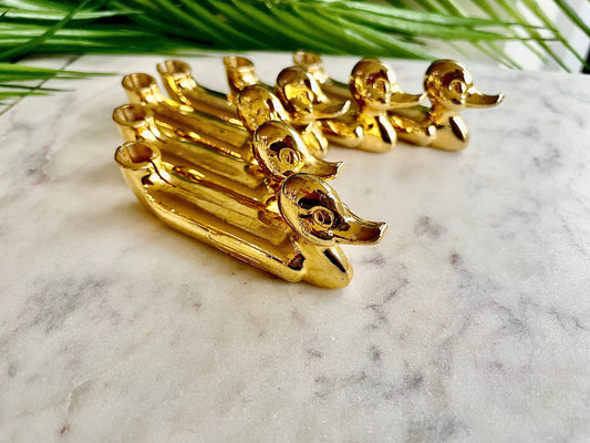 Vintage Set of 6 knife rests card holders, Ducks French Knife layers, Golden color cutlery rests, Mid Century decoration, duckers knife