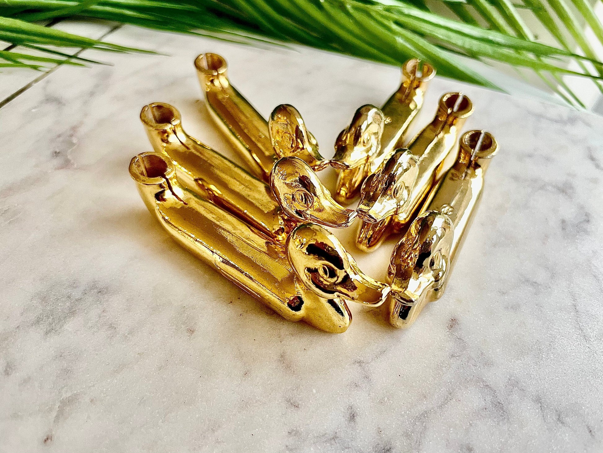 Vintage Set of 6 knife rests card holders, Ducks French Knife layers, Golden color cutlery rests, Mid Century decoration, duckers knife