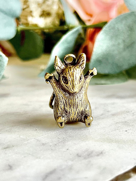 Solid brass Mouse pedant, brass Casting Animal Figurine, cute Style Metal Sculpture, little mouse charm, cute mouse keychain