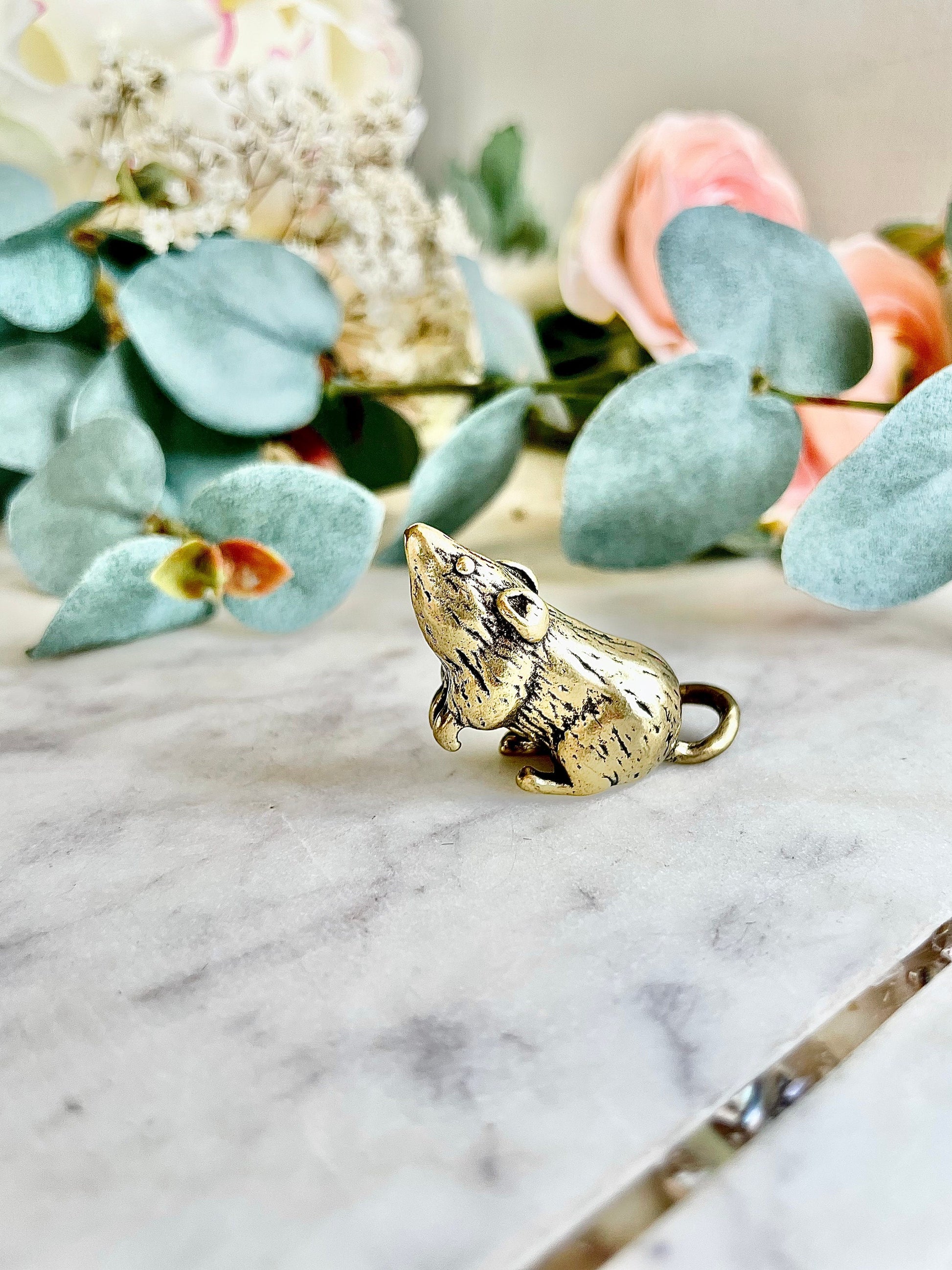 Solid Brass rat Figurine, Wild Little Mouse ornament, metal art, Fine Workmanship, Home Decor & Display, Mouse pendant, mouse keychain