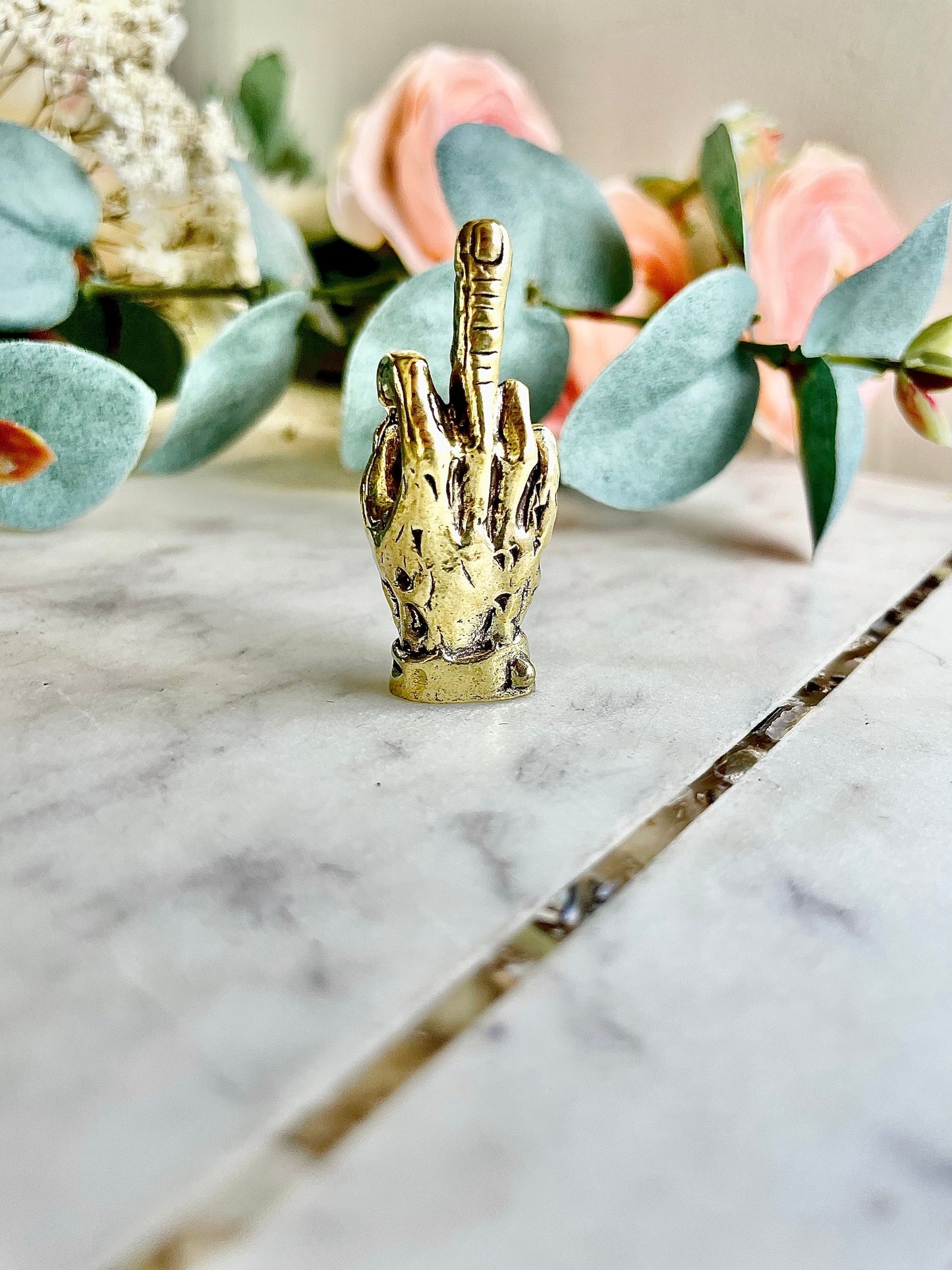 The middle finger solid brass figurine, golden Hand With Middle Finger Up Style Statue, Brass Hand Miniature, Brave and Calling gift