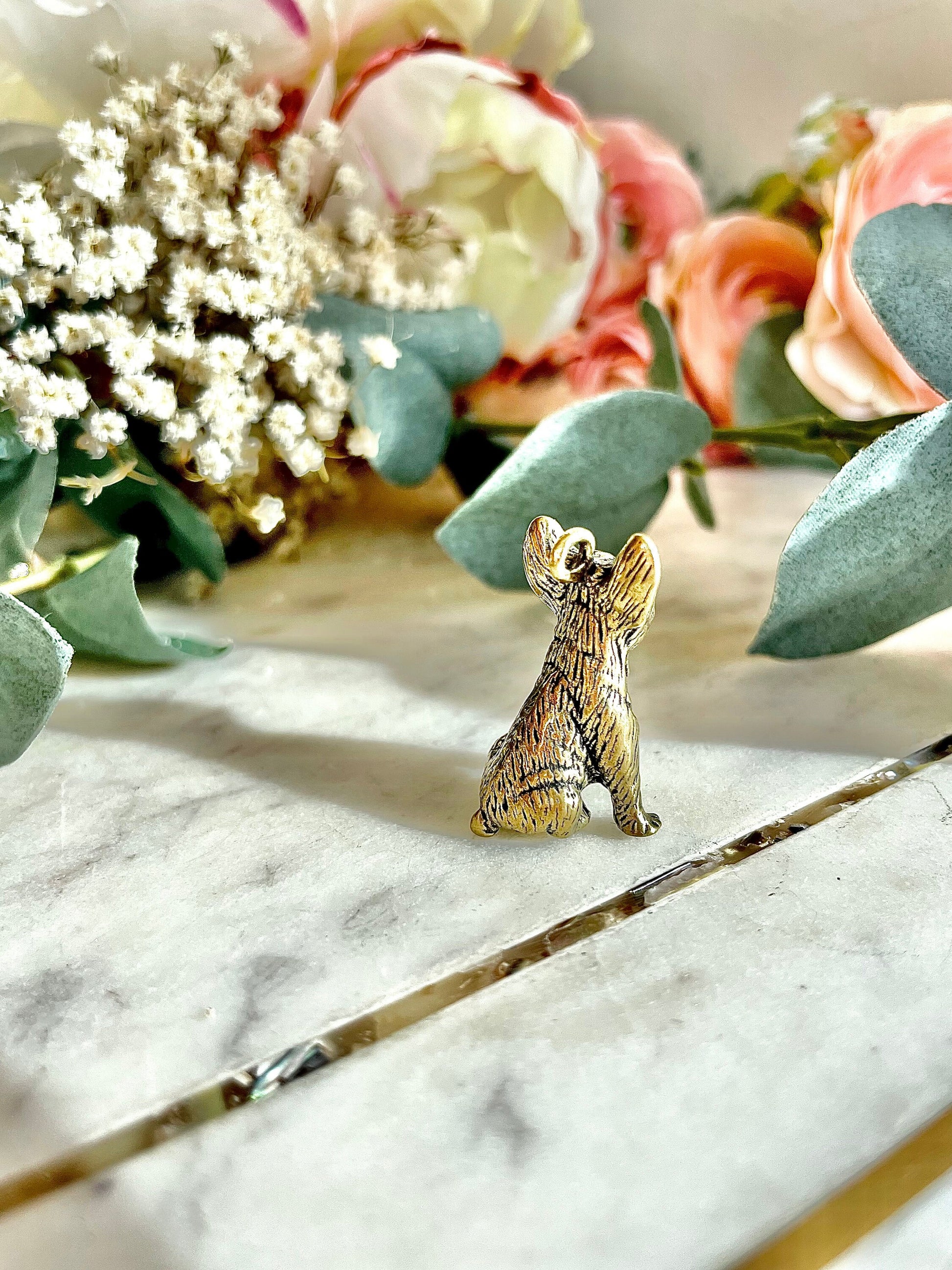 Solid brass French Bull dog Figurine, Metal bulldog Statuette, Bull Dog Miniatures, Bull dog pendant keychain, dog charm