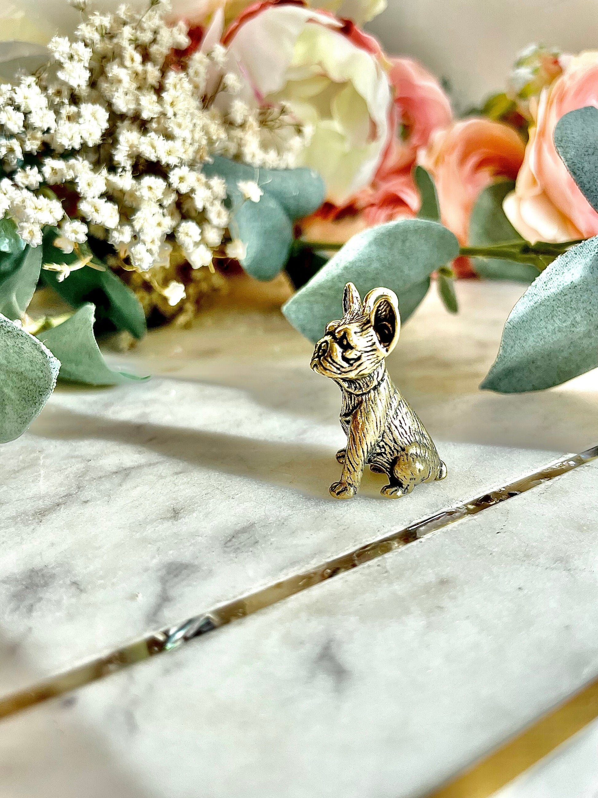 Solid brass French Bull dog Figurine, Metal bulldog Statuette, Bull Dog Miniatures, Bull dog pendant keychain, dog charm