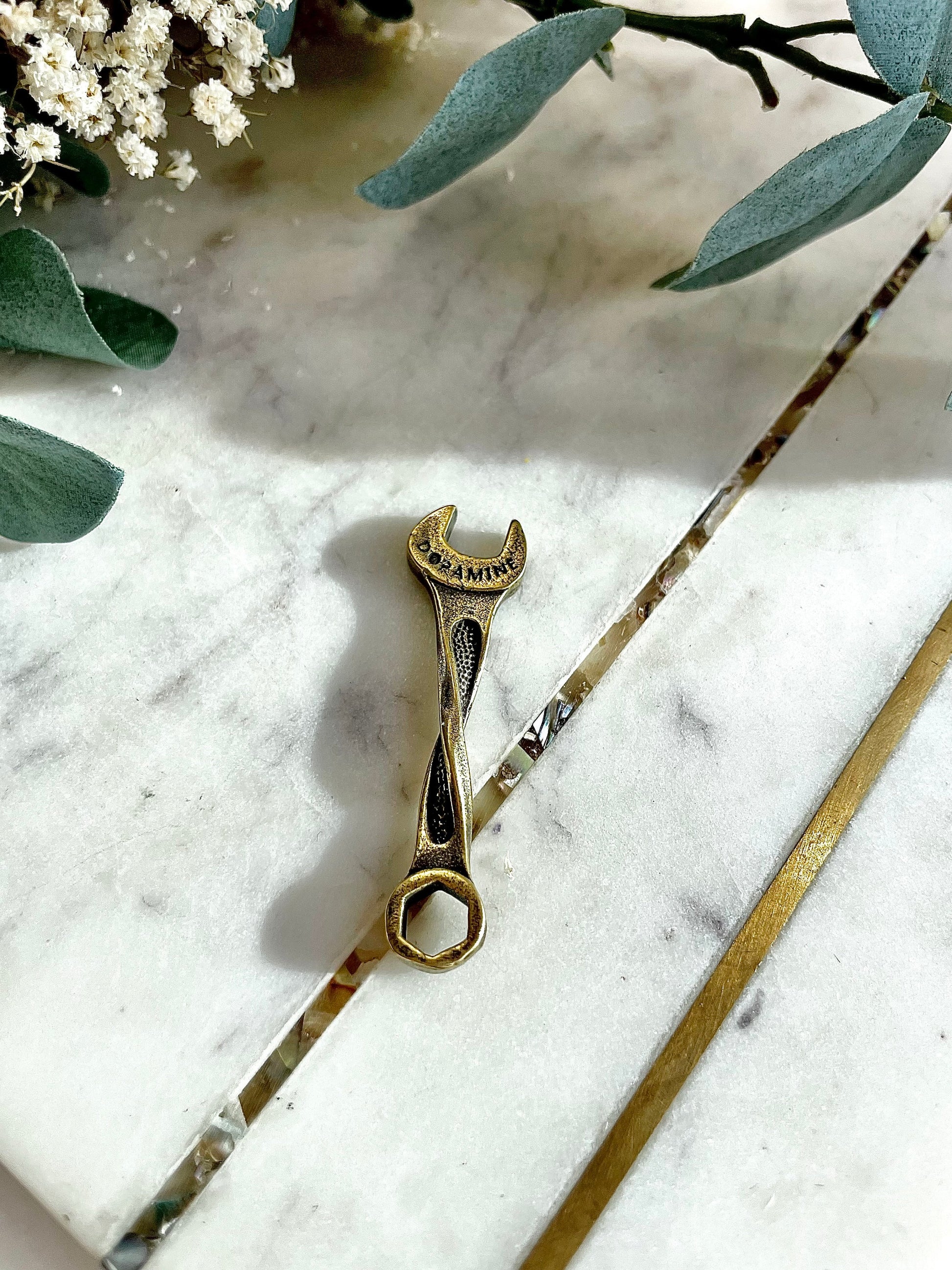 Tiny Dopamine Solid Brass Wrench Key Chain Pendant Copper Mini Spanner Keychains Pendants Motorcycle Car Tool Key Rings