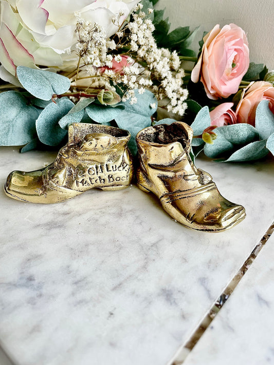 1960's Ye Old lucky Match Boot, Lucky Shoe, Boot Ashtray, Vintage solid brass, Boot Match Striker, Match Holder