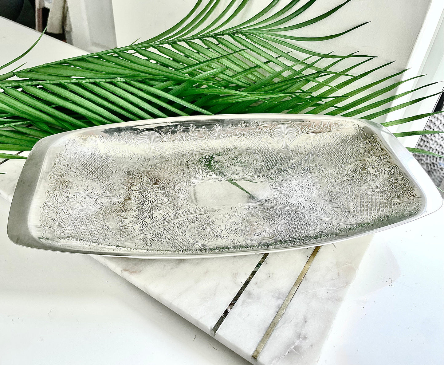 Vintage Silver Plated Cavalier Serving Tray, Chased Centre Oblong Dish 4021/12 Made in England