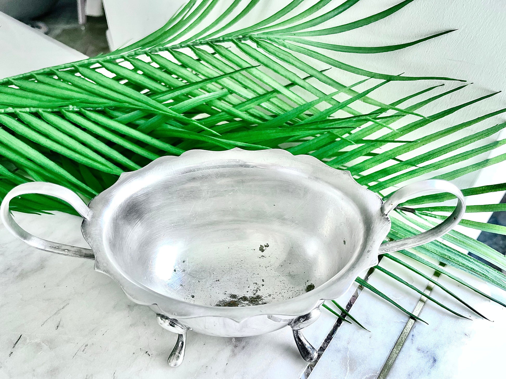 Vintage Silver Plated Footed Oval Bowl with Handles, Marked EPNS, Needs TLC