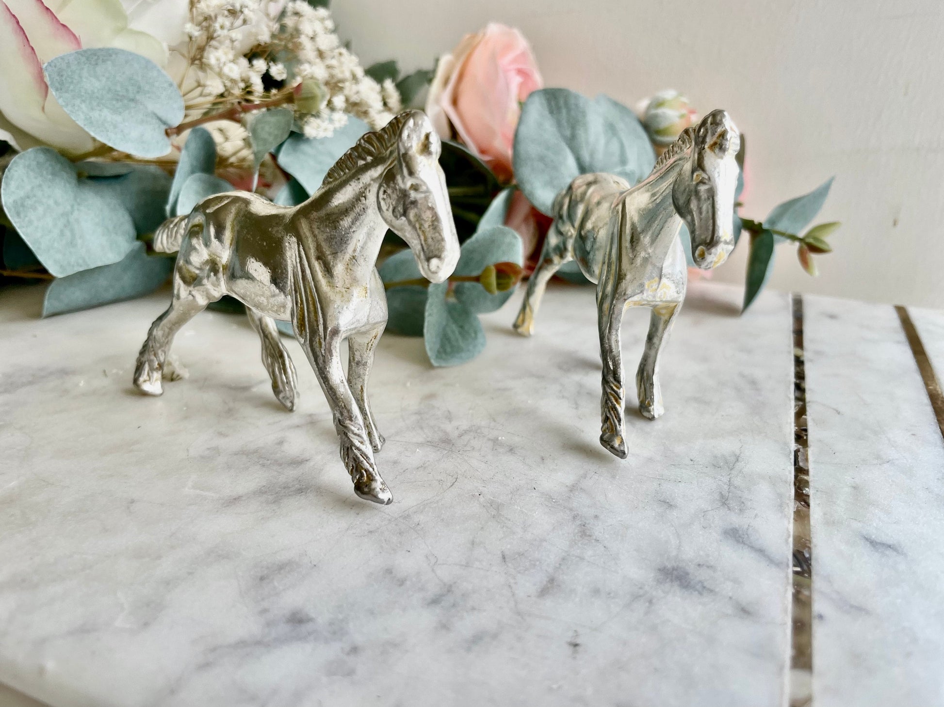 Vintage Silver Plated Horse Figurines Elegant Equine Ornaments
