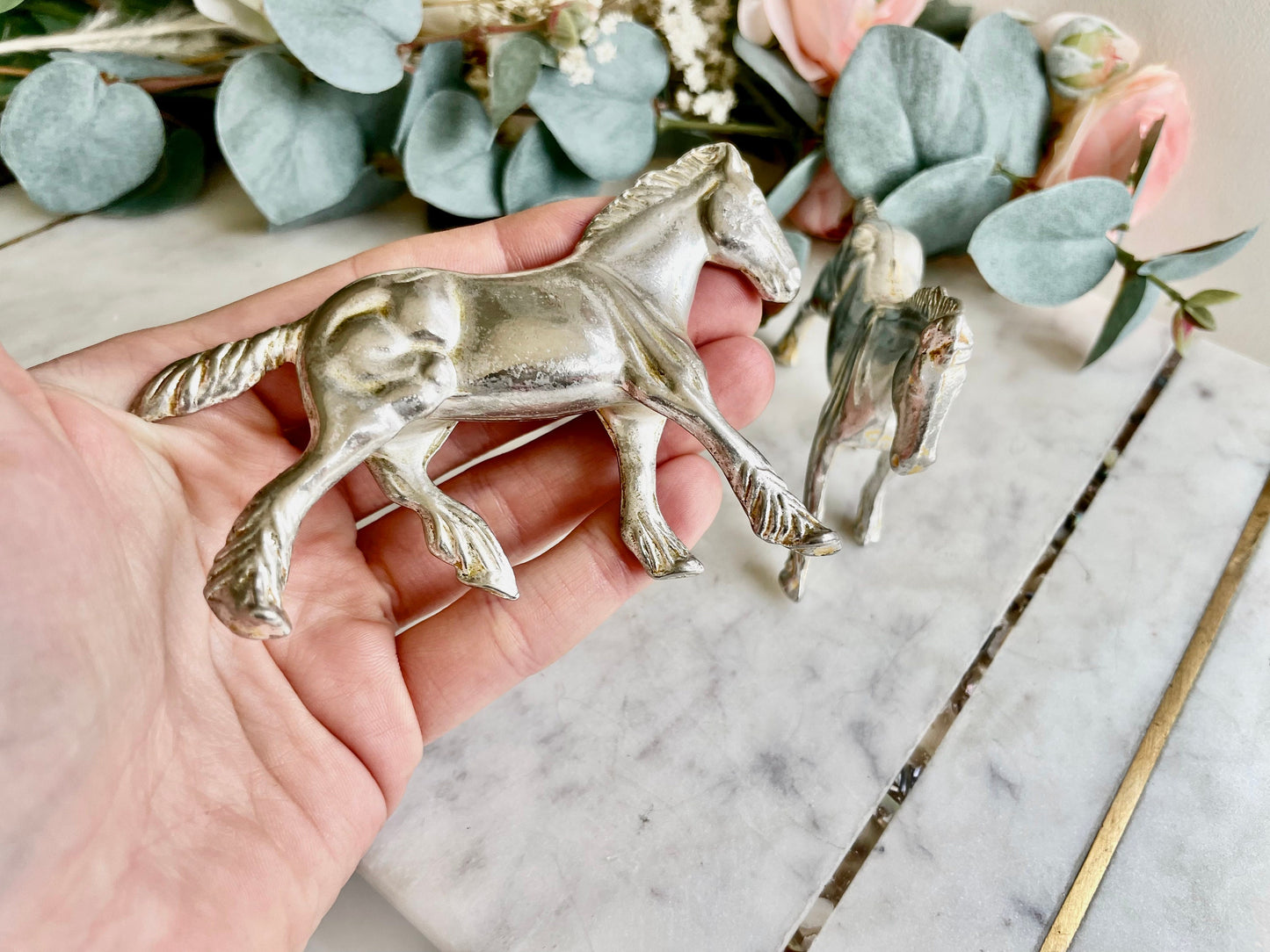 Vintage Silver Plated Horse Figurines Elegant Equine Ornaments