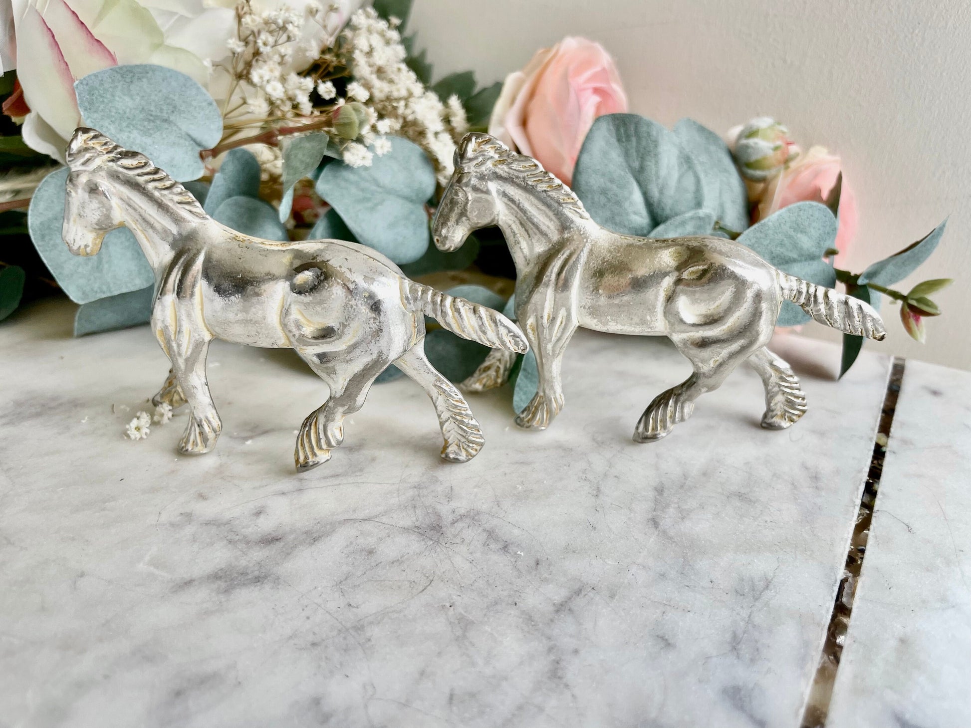 Vintage Silver Plated Horse Figurines Elegant Equine Ornaments