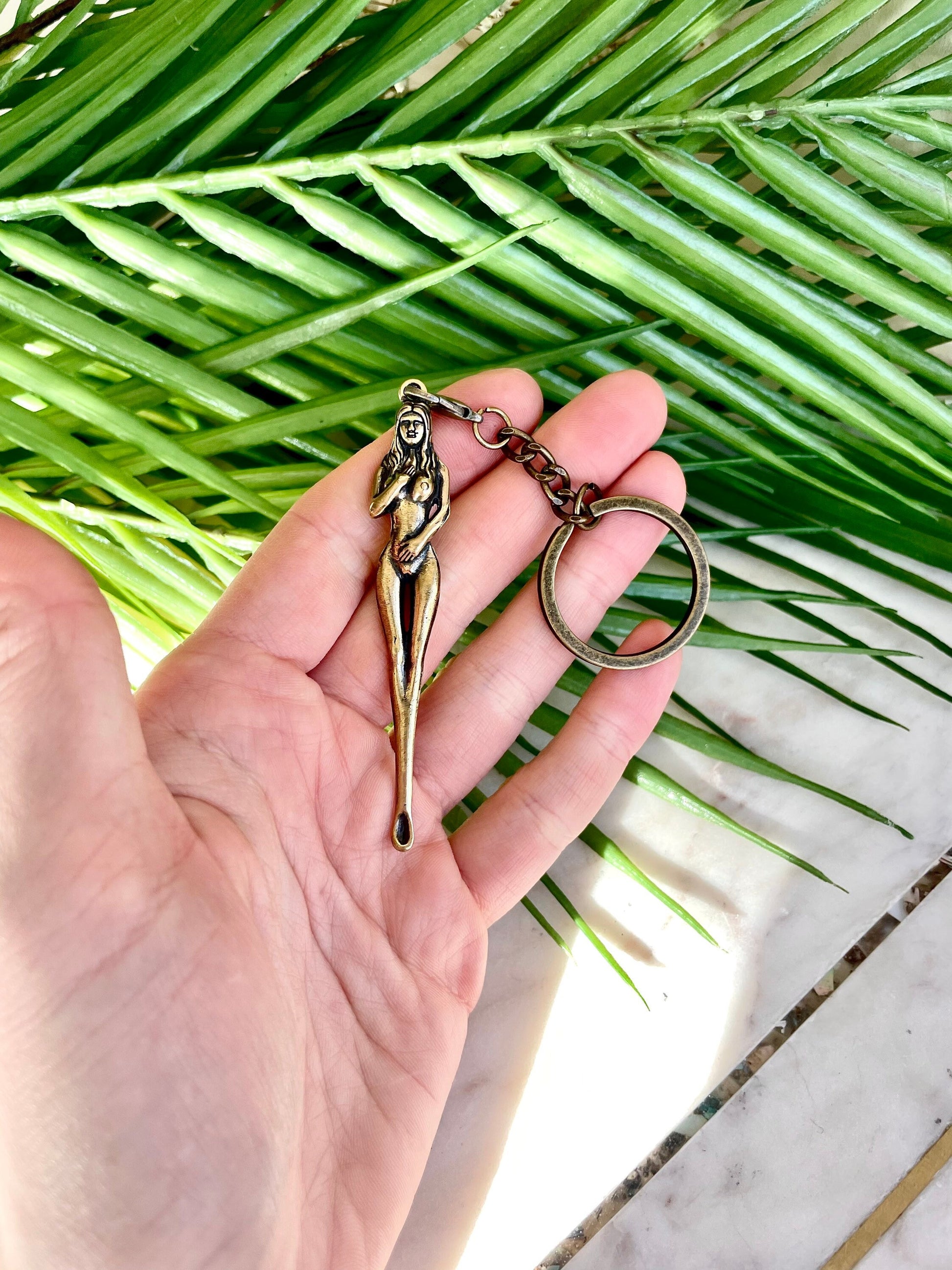 Brass woman ear spoon, keychain ear pick, Brass Girl Artwork, brass ear spoon, Ear cleaning tool, Curette Cleaner Keychain Pendants
