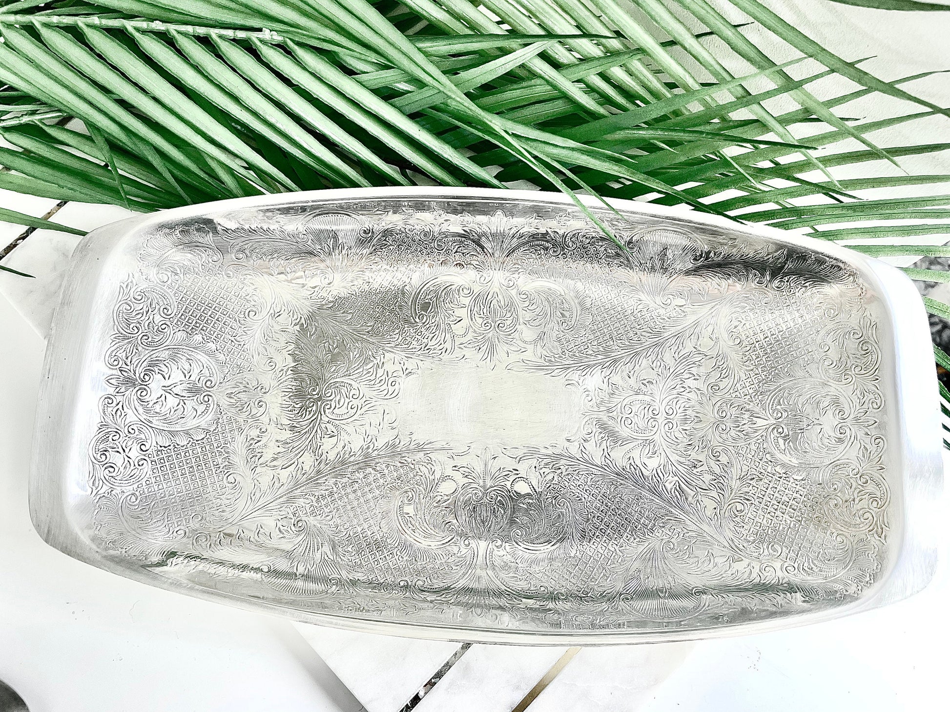 Vintage Silver Plated Cavalier Serving Tray, Chased Centre Oblong Dish 4021/12 Made in England