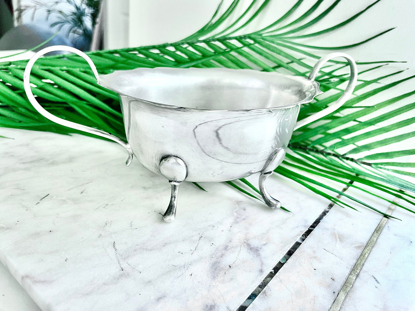 Vintage Silver Plated Footed Oval Bowl with Handles, Marked EPNS, Needs TLC