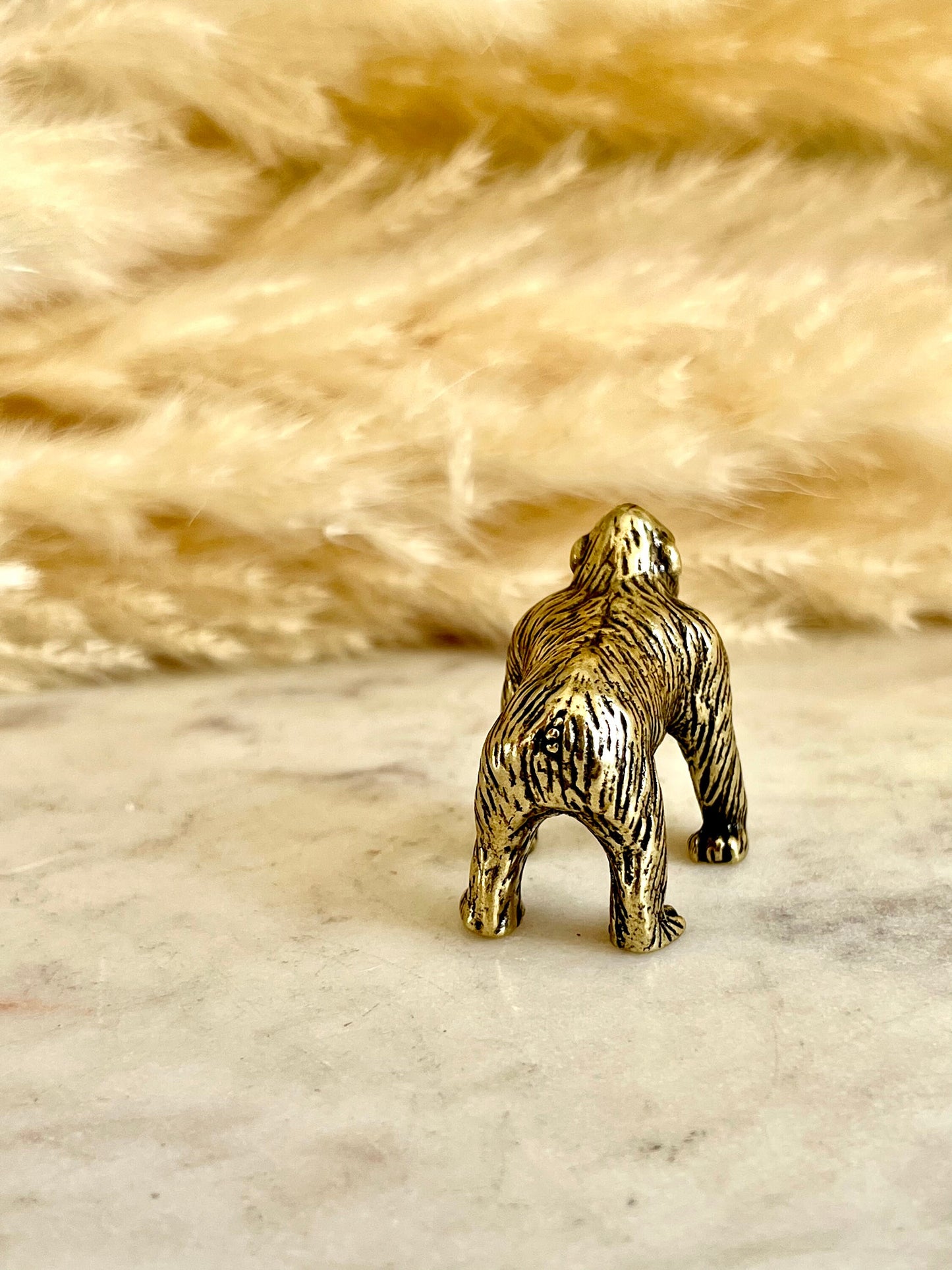 Traditional Style Solid Brass Gorilla Figurine Paperweight: A Tiny Retro Good Luck Charm for Your Desk