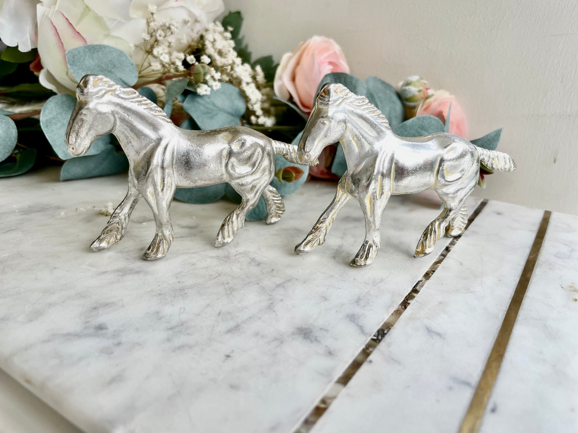 Vintage Silver Plated Horse Figurines Elegant Equine Ornaments