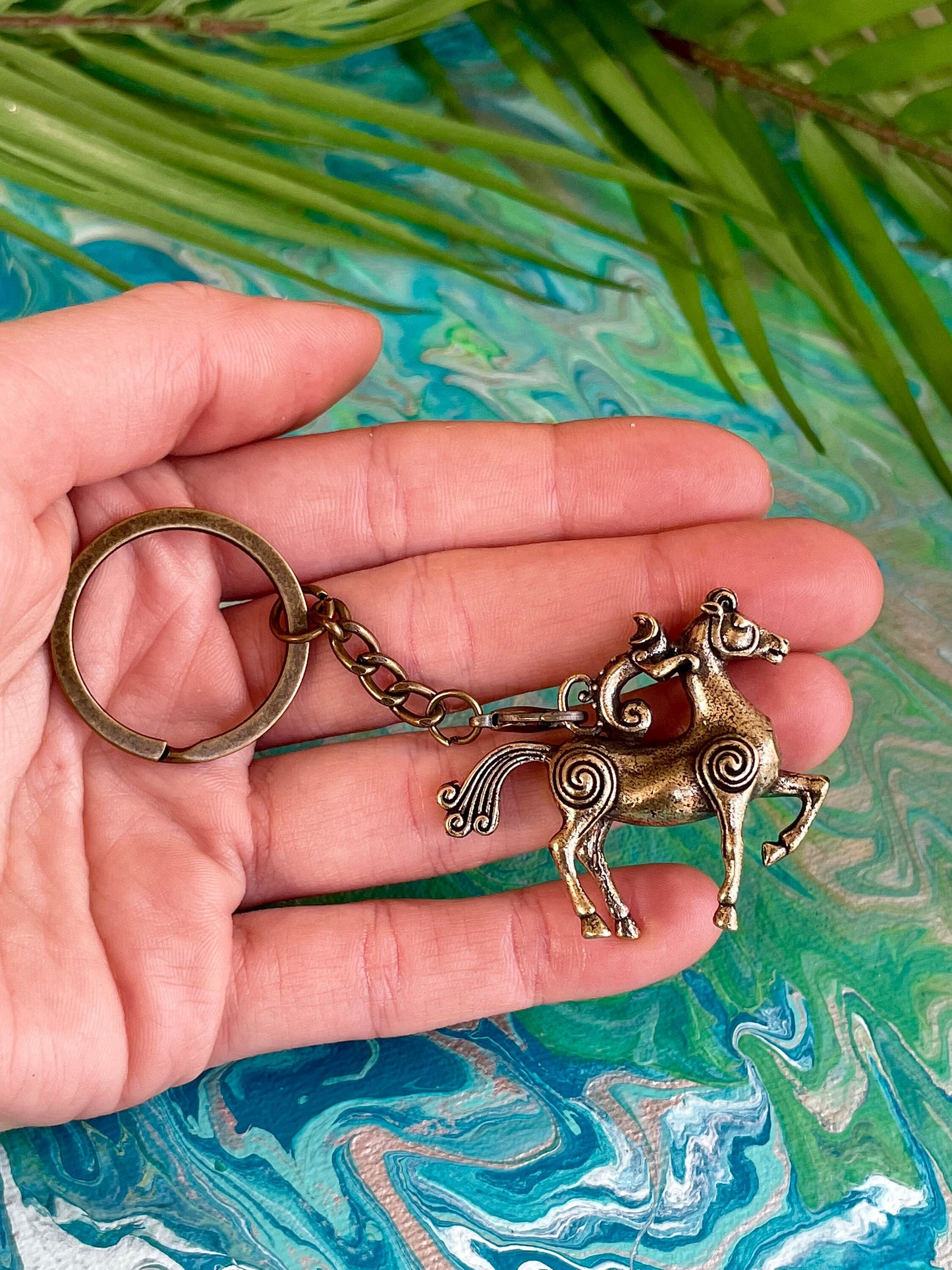 Special Solid Brass Monkey Riding a Horse Figurine, Beautiful keychain, Unique horse pendant