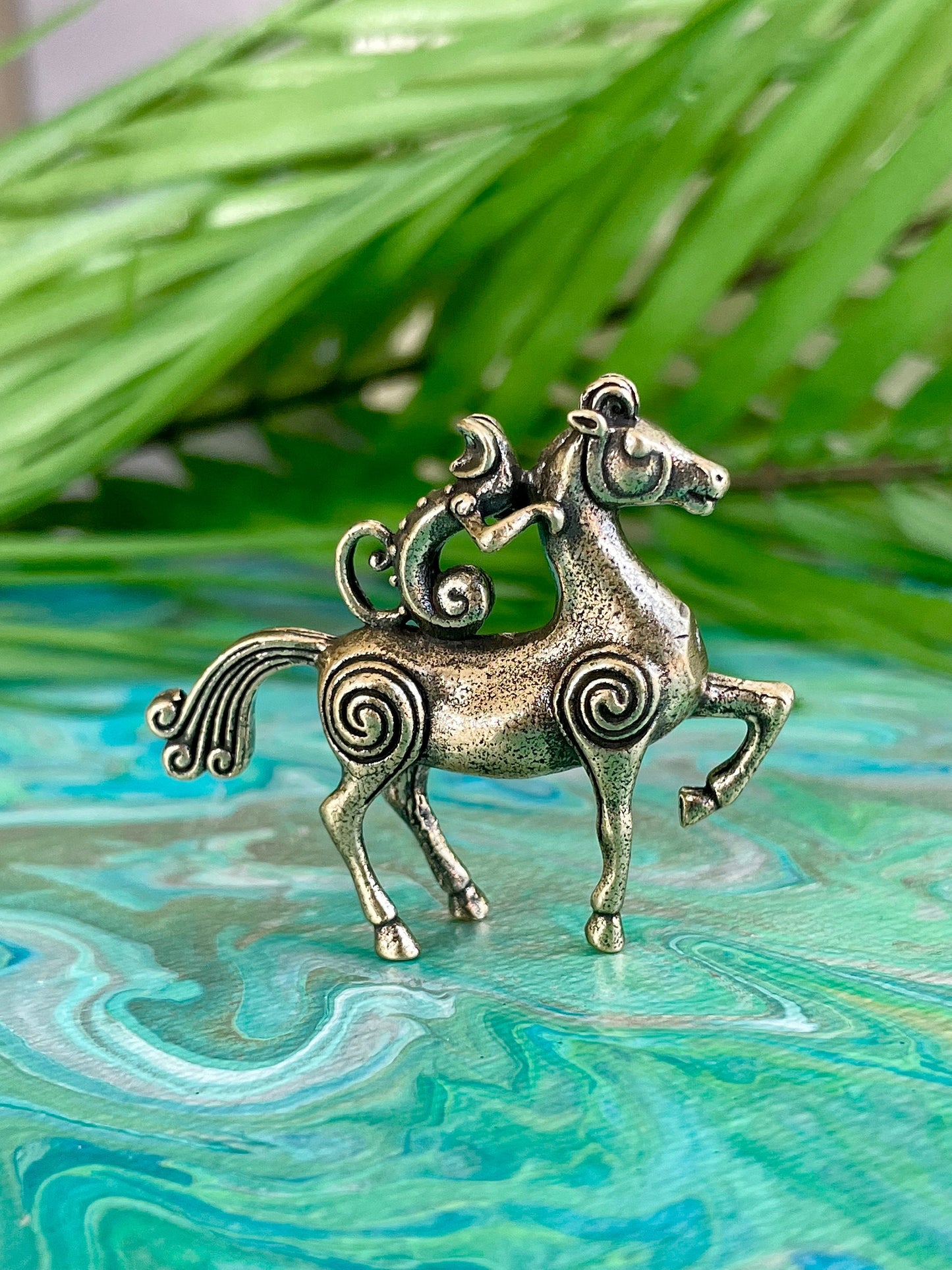 Special Solid Brass Monkey Riding a Horse Figurine, Beautiful keychain, Unique horse pendant
