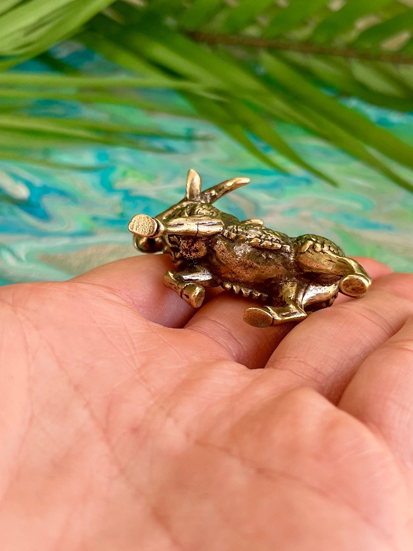 Solid Brass Happy Goat Figurine, Farm Animal Statue, Golden Animal Miniature, Goat Gifts, Metal Art Ornament, Desk Accessories