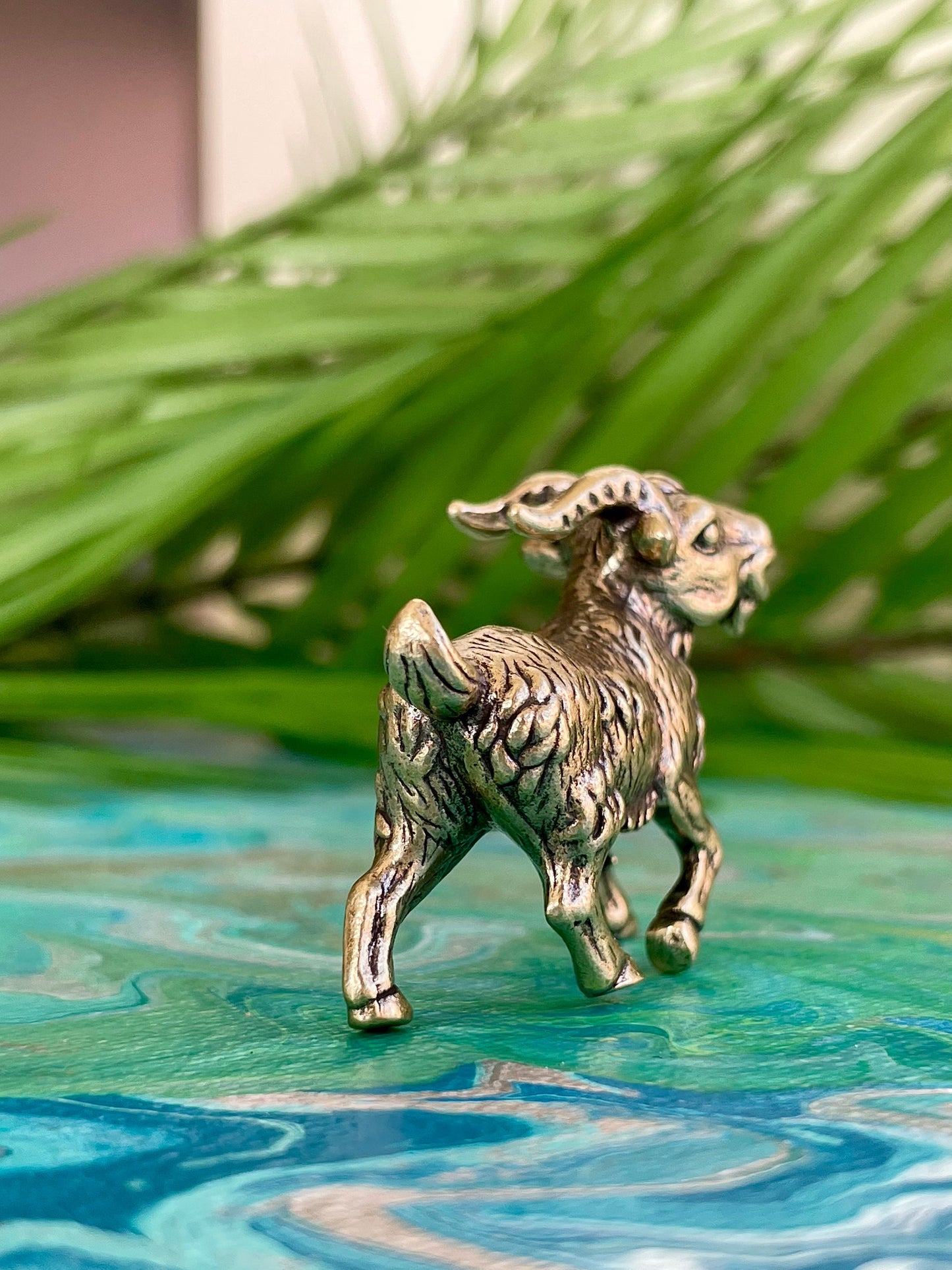 Solid Brass Happy Goat Figurine, Farm Animal Statue, Golden Animal Miniature, Goat Gifts, Metal Art Ornament, Desk Accessories
