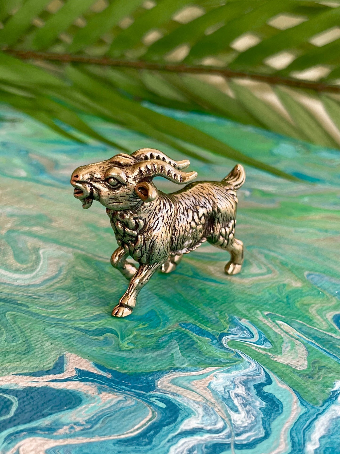 Solid Brass Happy Goat Figurine, Farm Animal Statue, Golden Animal Miniature, Goat Gifts, Metal Art Ornament, Desk Accessories