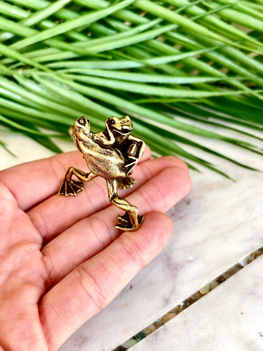 Solid Brass Wrestling frogs Statue, Small Paperweight, Cute collectible figurine, Desk Accessory