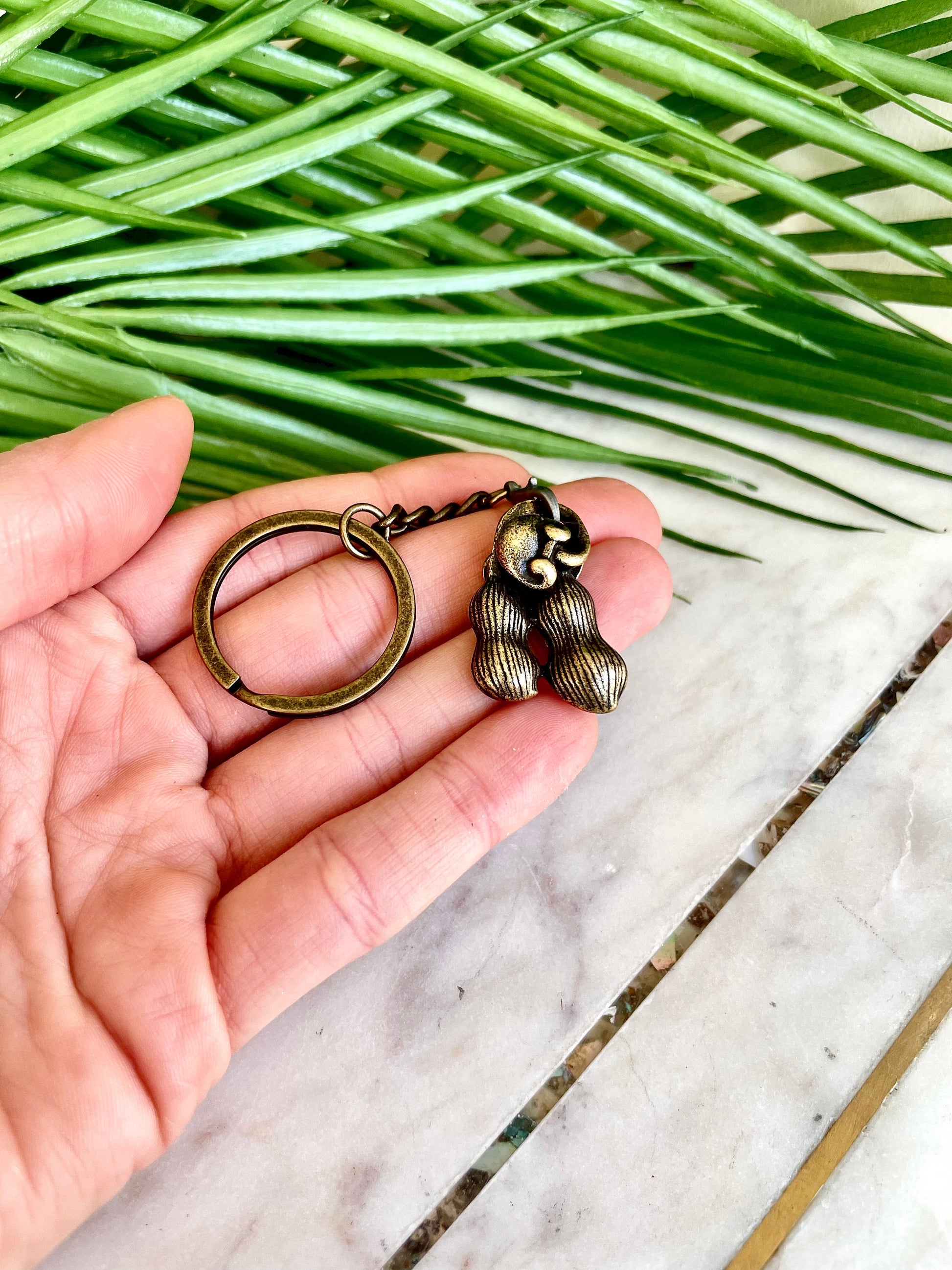 Solid Brass peanut beans Pendants, Creative brass Car Keychain, Peanuts charm