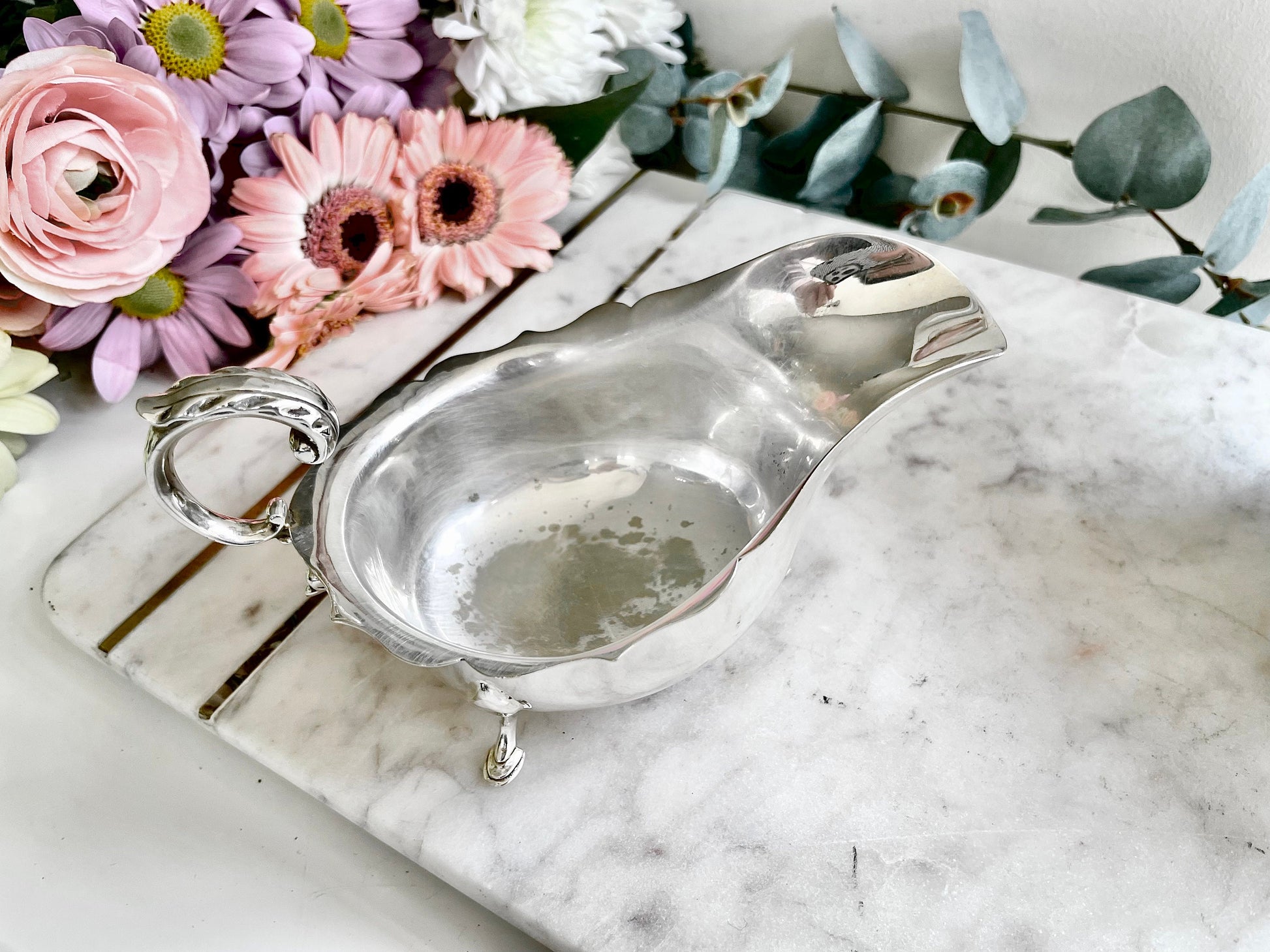 Vintage three footed set of Cream Jugs Mid 20th Century Silver plated