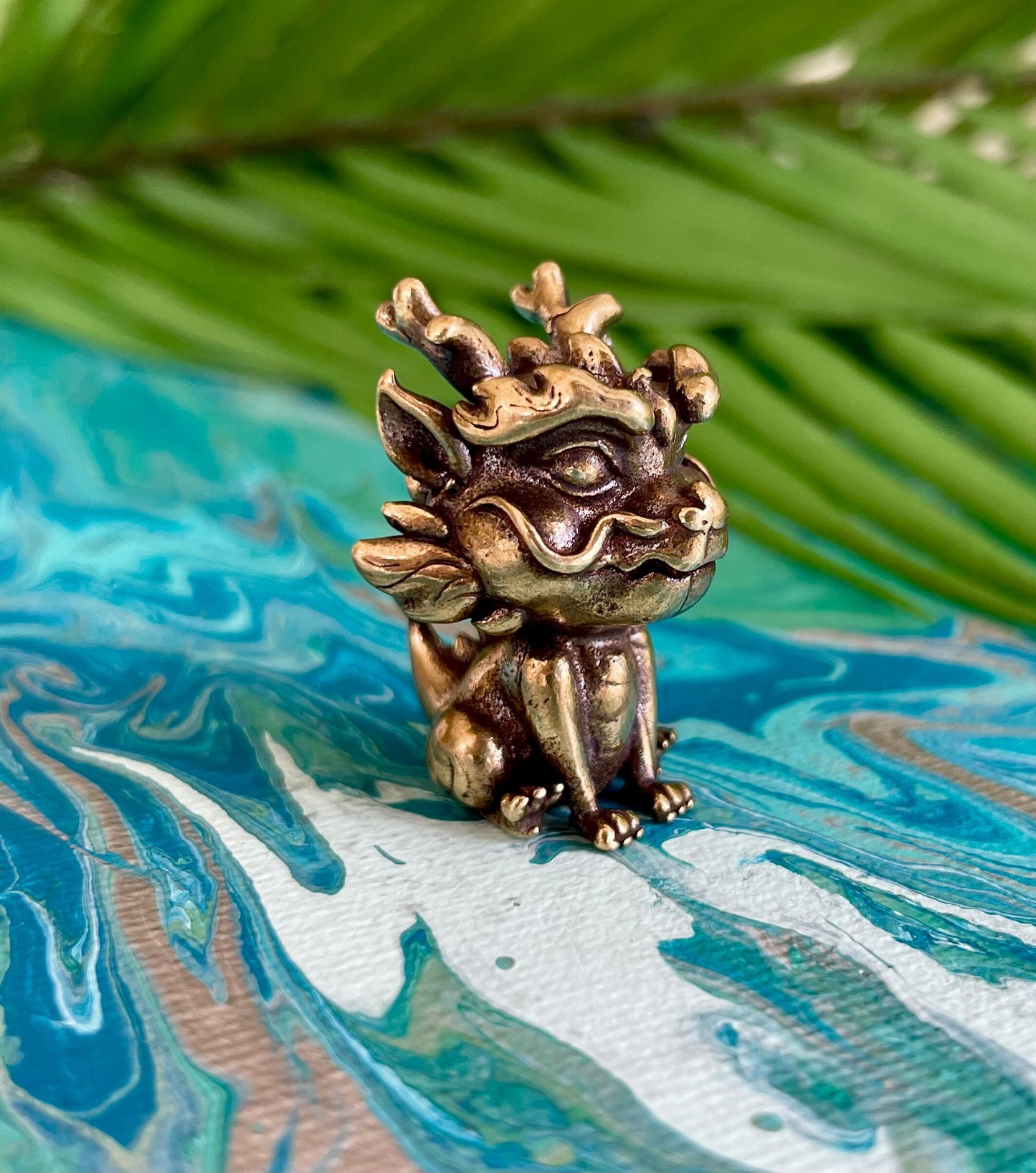 Cute Solid brass baby FOO Dog Guardian figurine, baby dragon miniature, Fengshui Fu Dog Figures