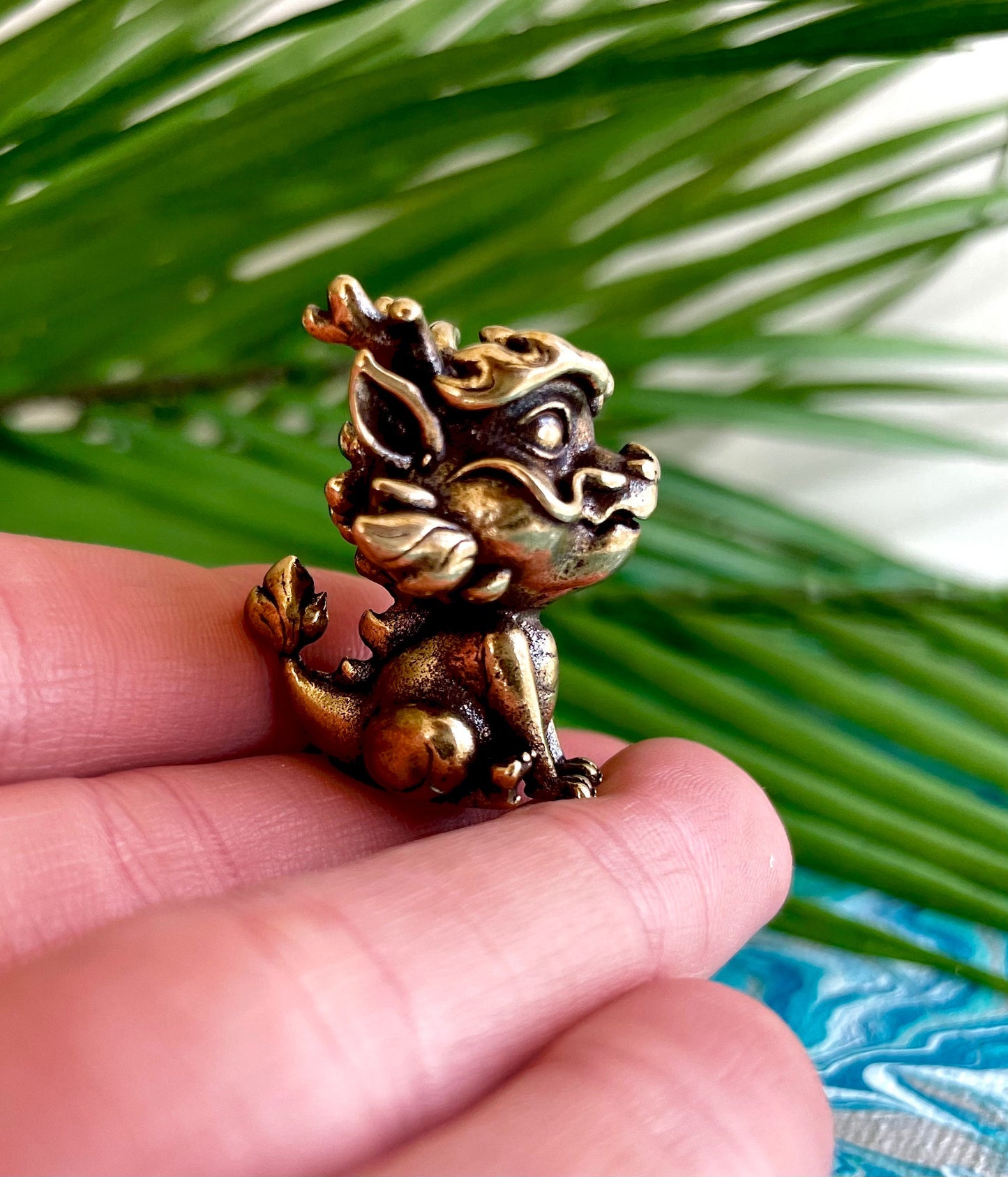 Cute Solid brass baby FOO Dog Guardian figurine, baby dragon miniature, Fengshui Fu Dog Figures