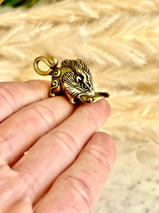 Solid brass Majestic Nordic Wild Boar Charm, Viking Bravado, Wild pig figurine, Cute little boar pendant