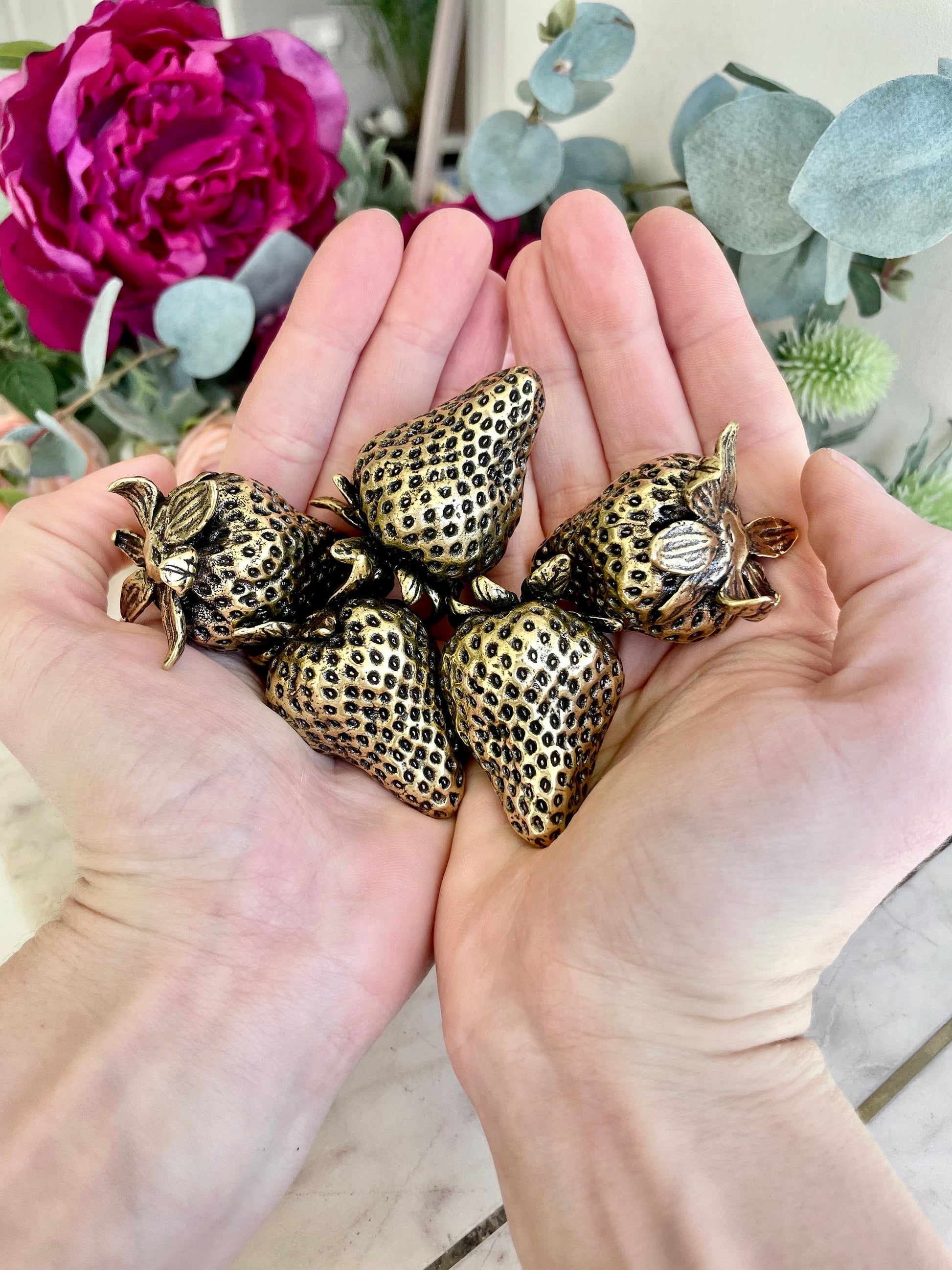 Sweet Harvest Brass Strawberry figurine, Style Solid Brass Strawberry Figurine Paperweight - a Unique and Thoughtful Gift Idea