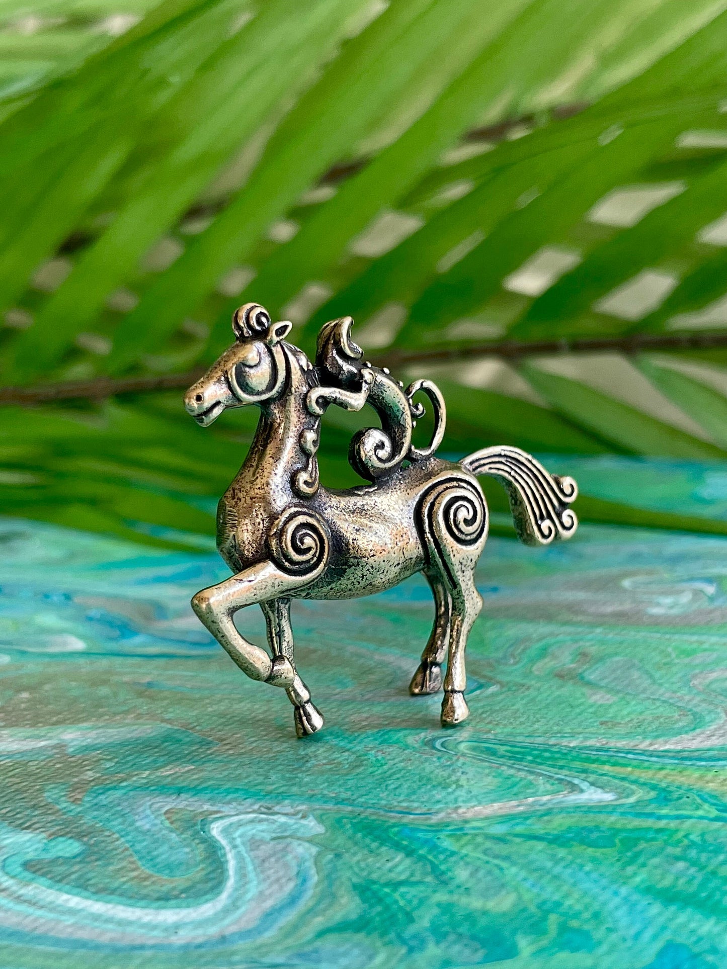 Special Solid Brass Monkey Riding a Horse Figurine, Beautiful keychain, Unique horse pendant