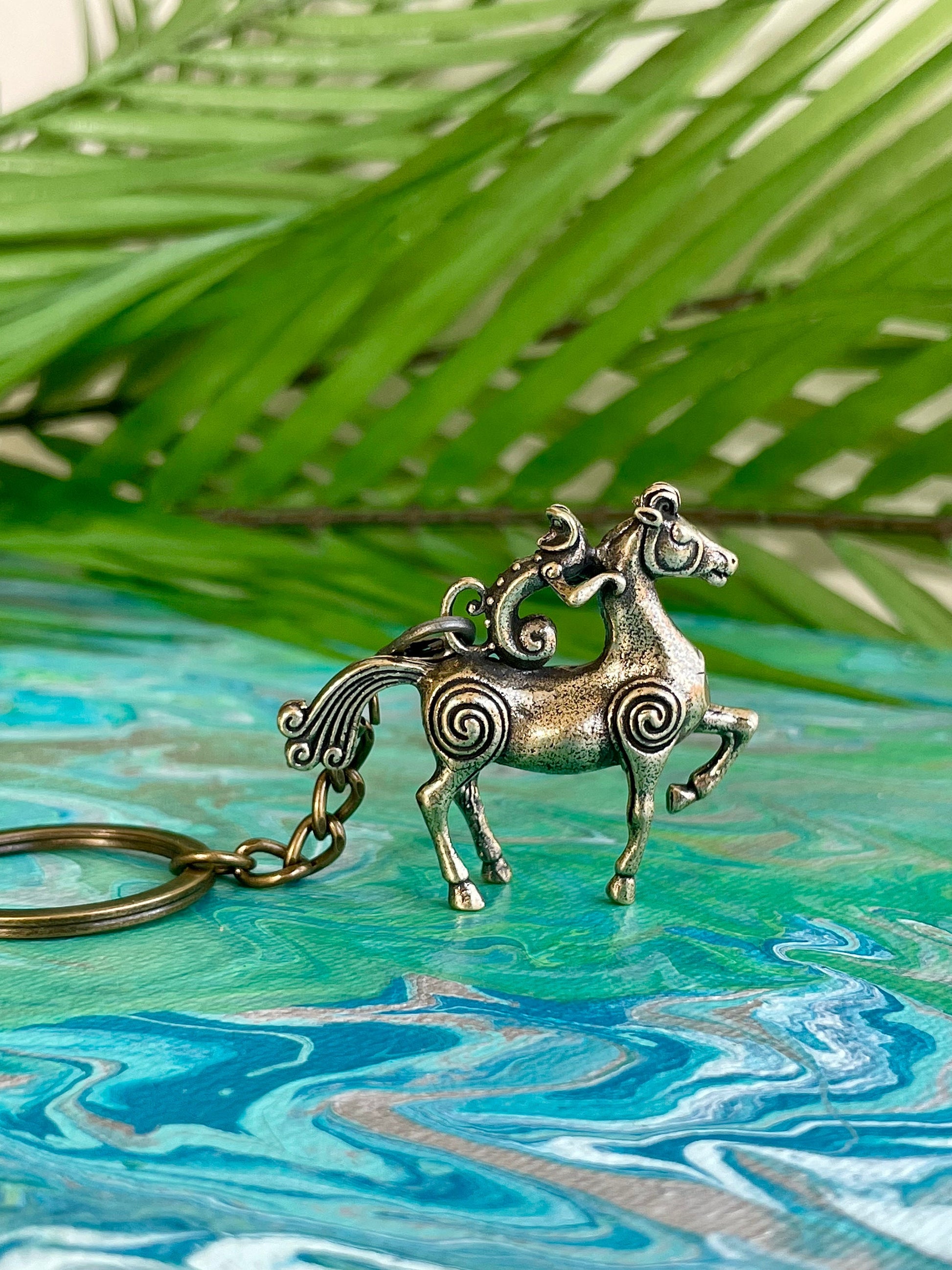 Special Solid Brass Monkey Riding a Horse Figurine, Beautiful keychain, Unique horse pendant