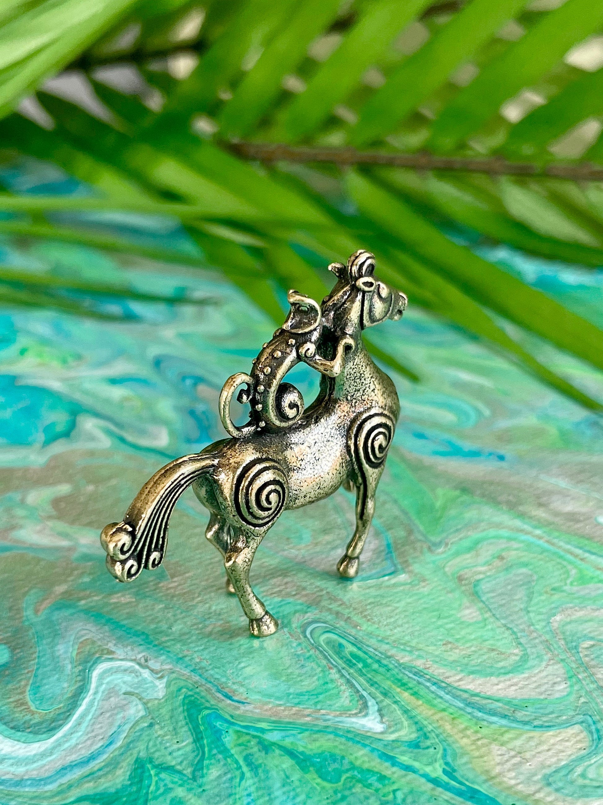 Special Solid Brass Monkey Riding a Horse Figurine, Beautiful keychain, Unique horse pendant