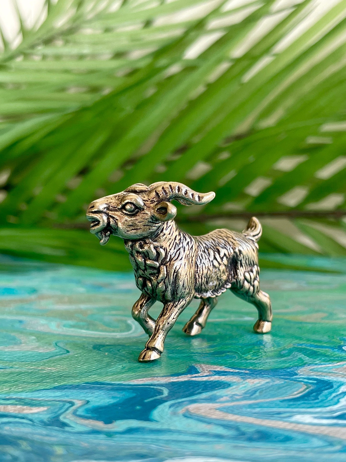 Solid Brass Happy Goat Figurine, Farm Animal Statue, Golden Animal Miniature, Goat Gifts, Metal Art Ornament, Desk Accessories