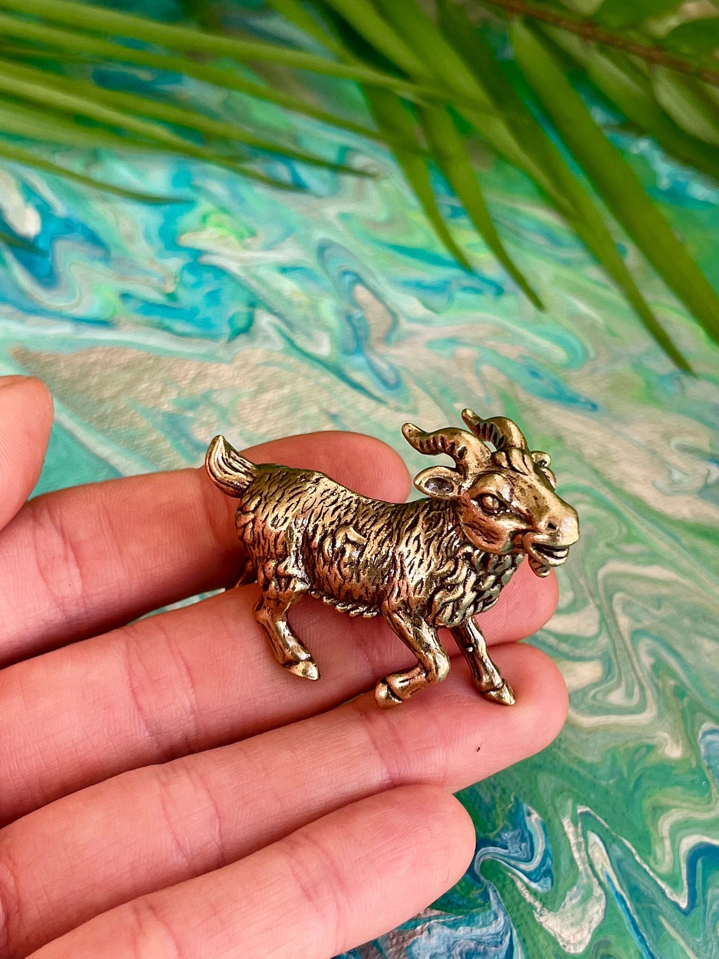 Solid Brass Happy Goat Figurine, Farm Animal Statue, Golden Animal Miniature, Goat Gifts, Metal Art Ornament, Desk Accessories