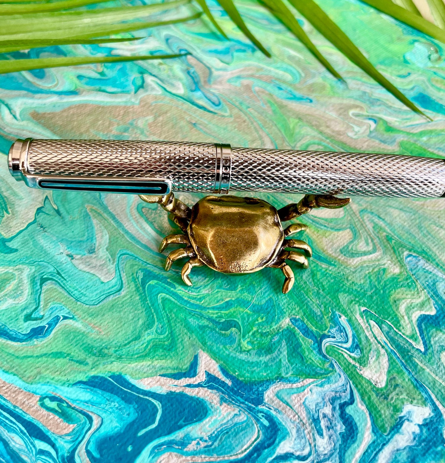 Fine Lifelike, Solid Brass Crab Statue, Metal Dip Pen Rest, Fountain Pen Holder, Japanese Desk Accessory, Paperweight, Chopsticks holder