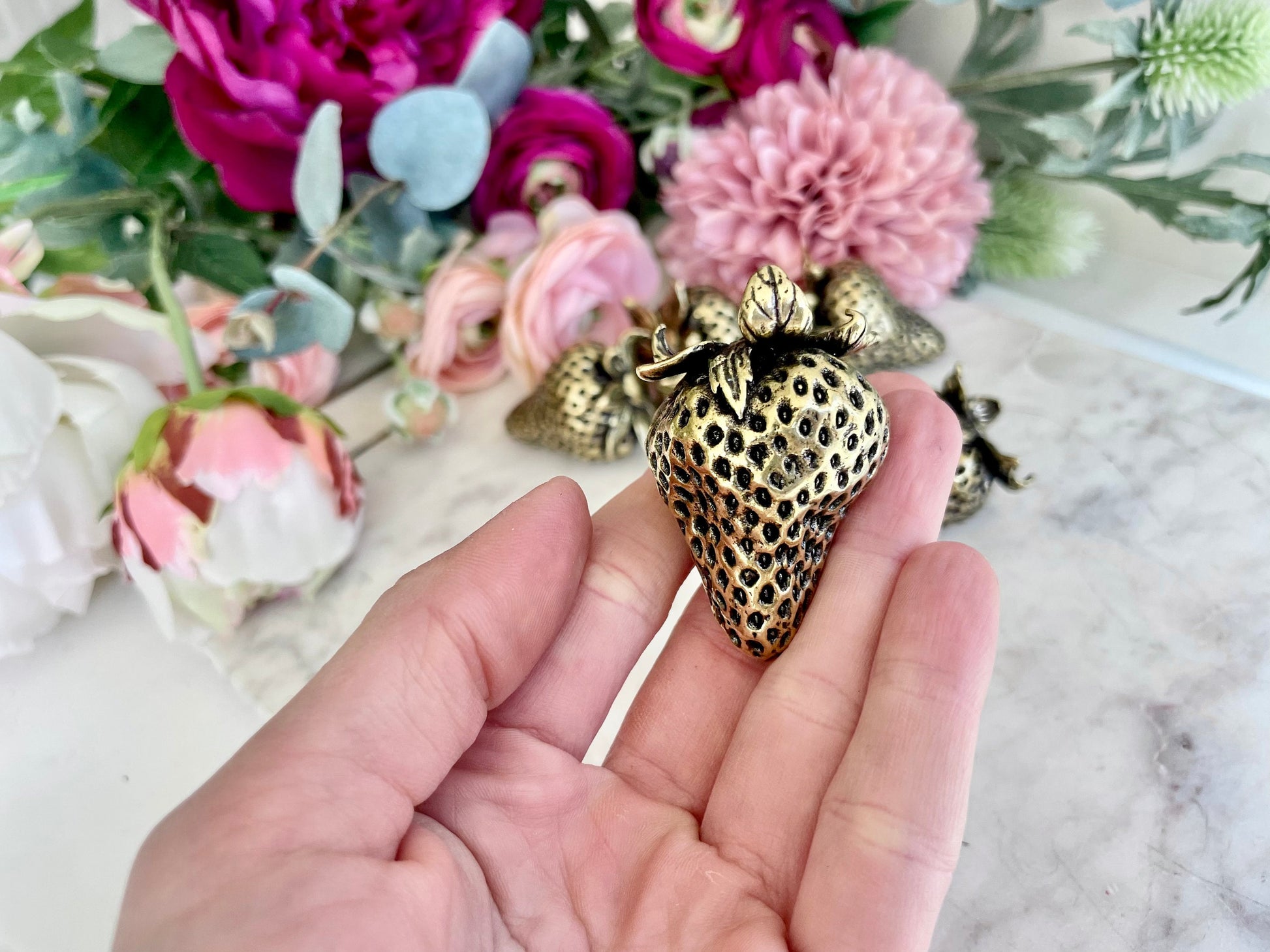 Sweet Harvest Brass Strawberry figurine, Style Solid Brass Strawberry Figurine Paperweight - a Unique and Thoughtful Gift Idea