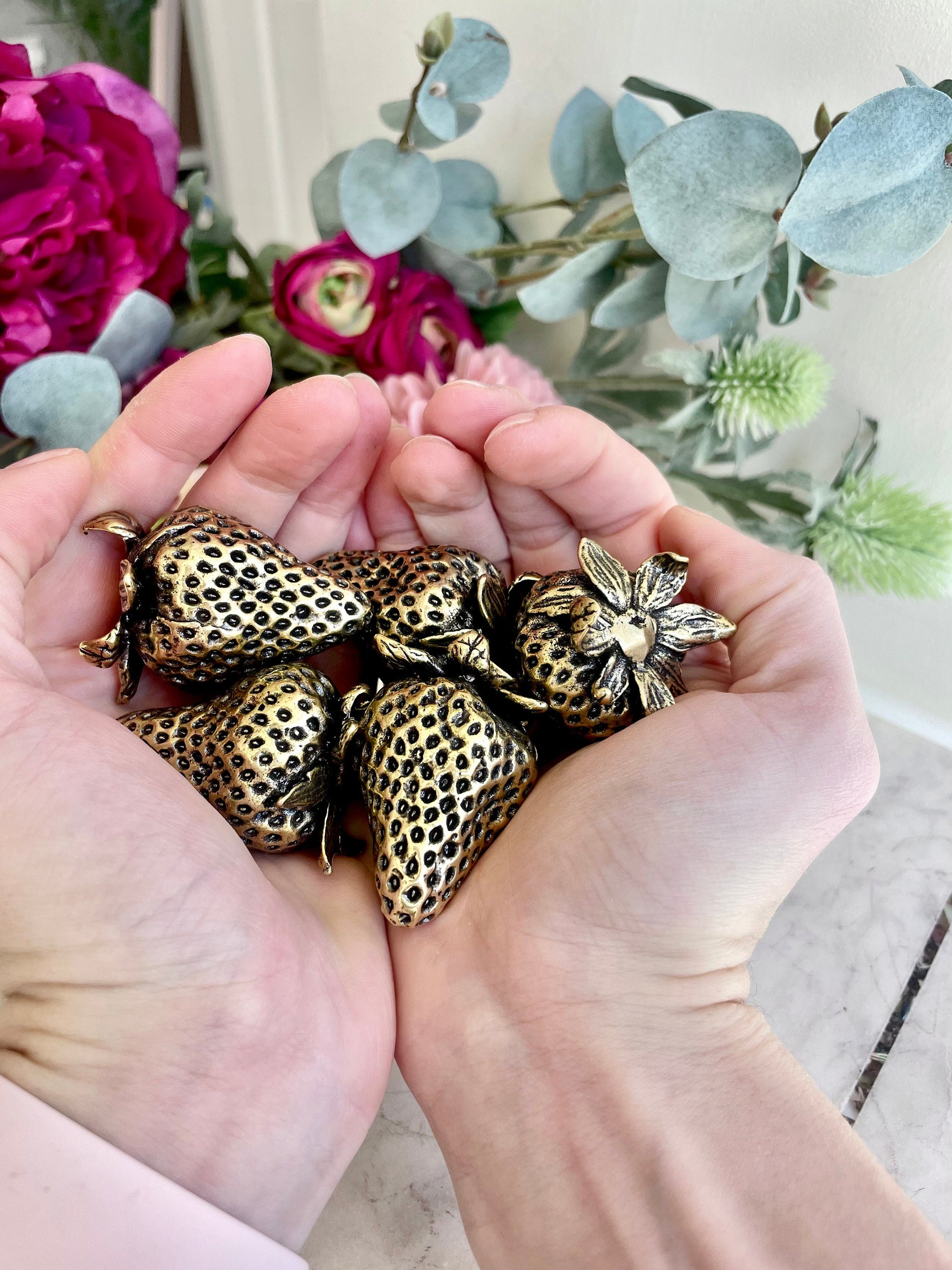 Sweet Harvest Brass Strawberry figurine, Style Solid Brass Strawberry Figurine Paperweight - a Unique and Thoughtful Gift Idea