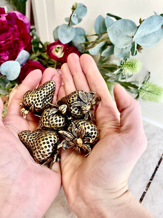 Sweet Harvest Brass Strawberry figurine, Style Solid Brass Strawberry Figurine Paperweight - a Unique and Thoughtful Gift Idea