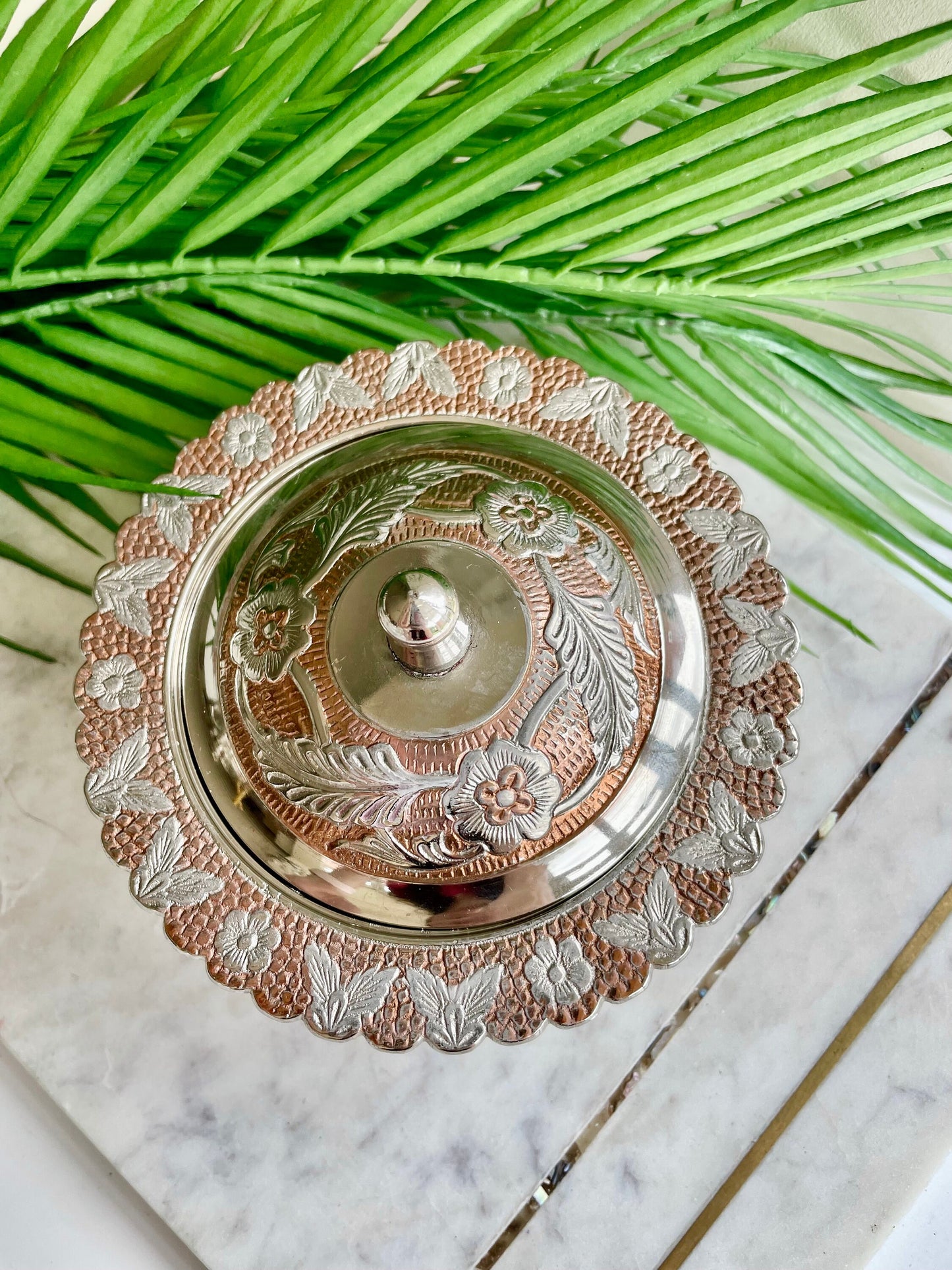 Vintage Decorative Sugar Bowl, Rustic Copper Candy Dish With Lid, Ottoman Turkish Delight, Chocolate Bowl, Retro Style Lidded Serving Bowl