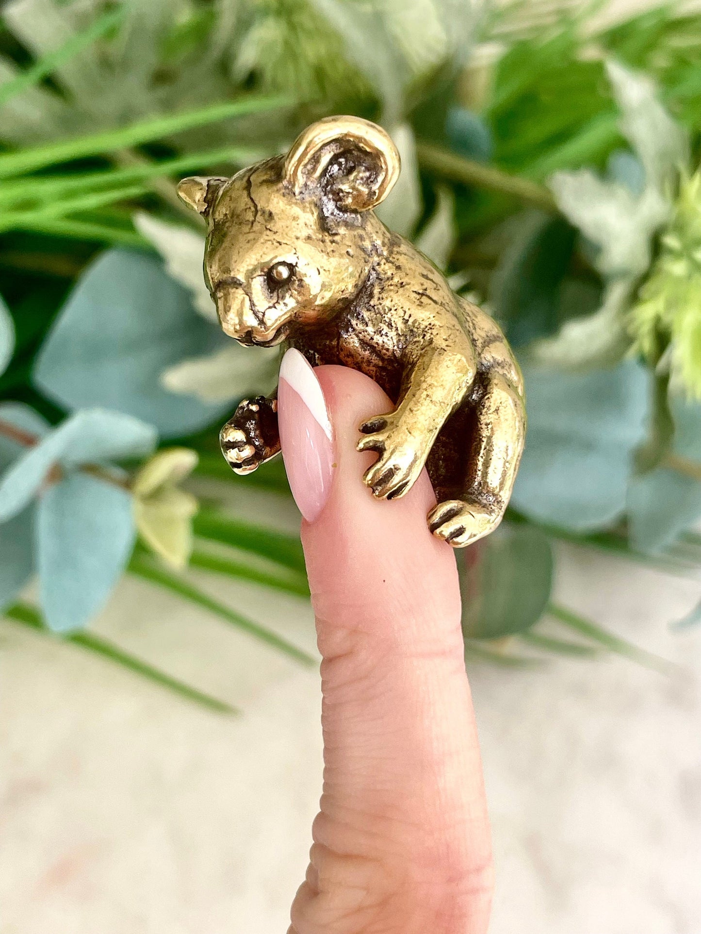 Solid brass Cute Koala Bear Miniature, Australia Habitat ornament, Adorable Koala metal gift