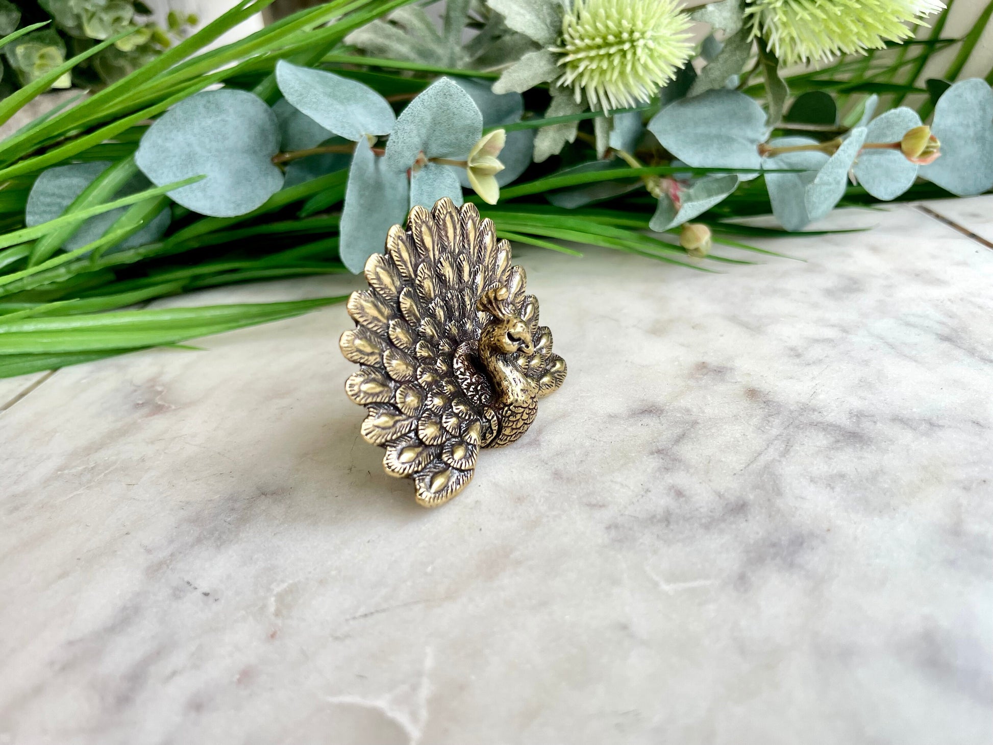 Solid Brass Peacock Figurine, Brass Bohemian Ornament, Couple of Peacocks Statue, Tropical bird miniature, Beautiful Metal Paperweight