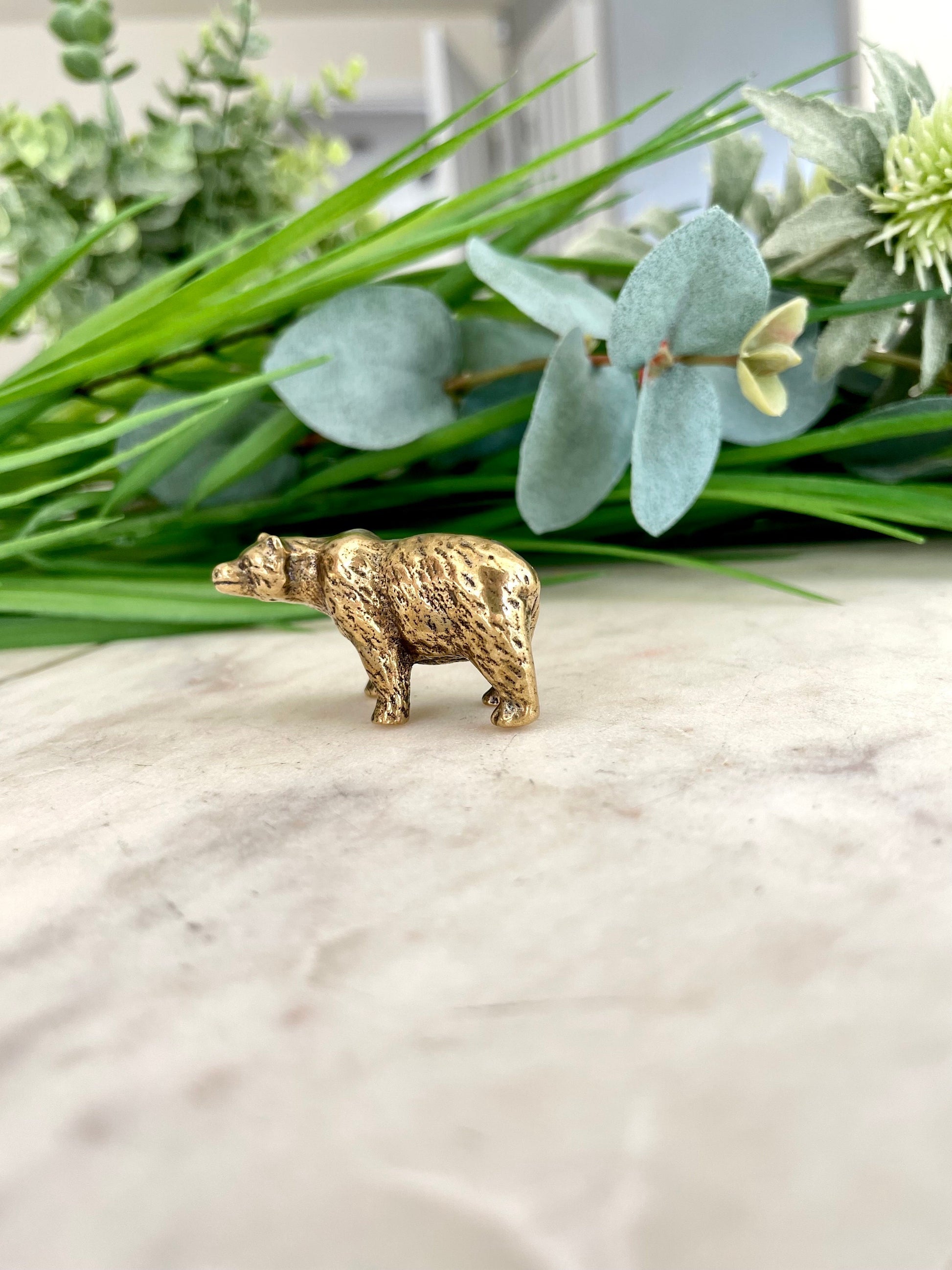 Fine workmanship brown bear ornament, Solid Brass Bear Miniature, Bear Figurine, Collectible Gift, UK Seller