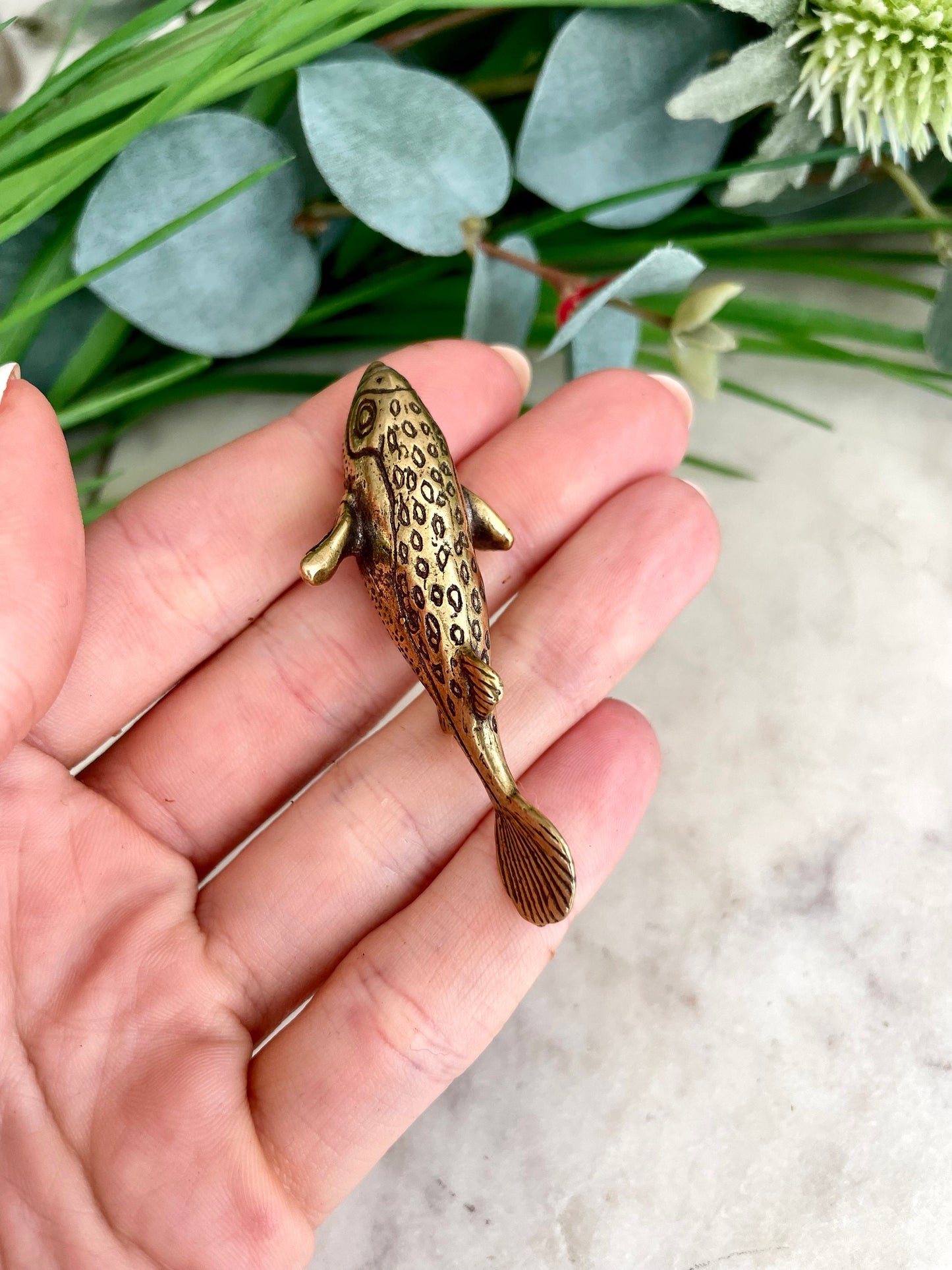Solid Brass Fugu Fish Sculpture: Oceanic Gift - Bonsai & Terrarium Accent, Collectible Luck Charm, Home/Office Decor, Fung Shui Aesthetic