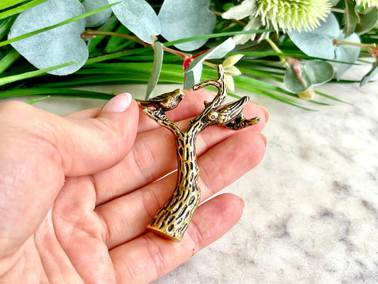 Solid Brass Lively Figurine Featuring a Spring Flowering Tree and Chirping Songbirds statue , Tabletop decoration, Blossoming tree figurine