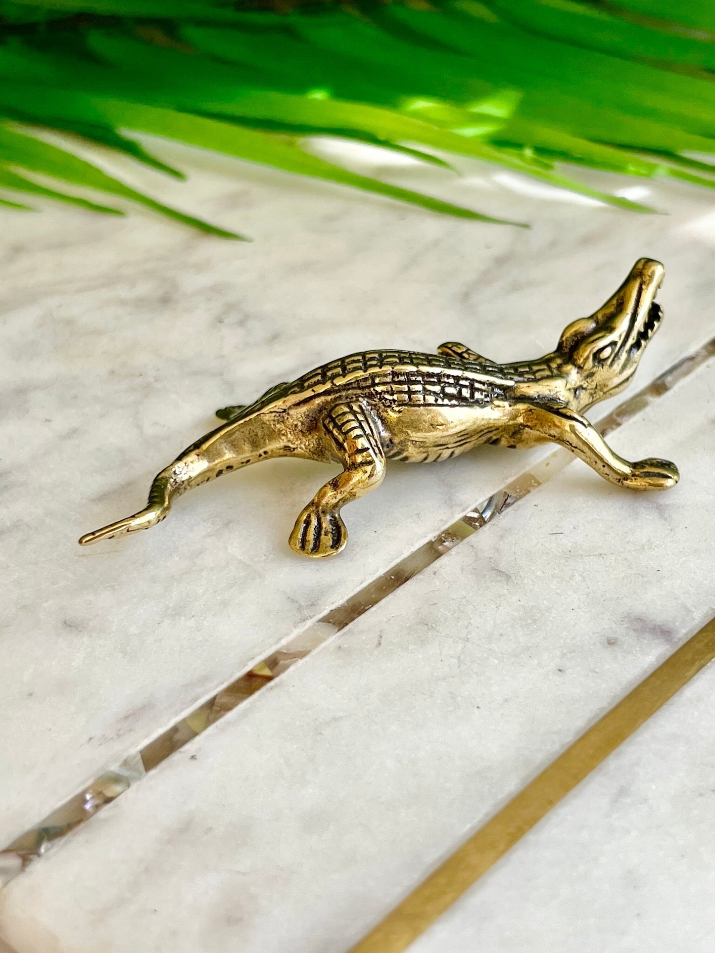 solid brass haunting crocodile statue mini metal crocodile figurine cool alligator metal art