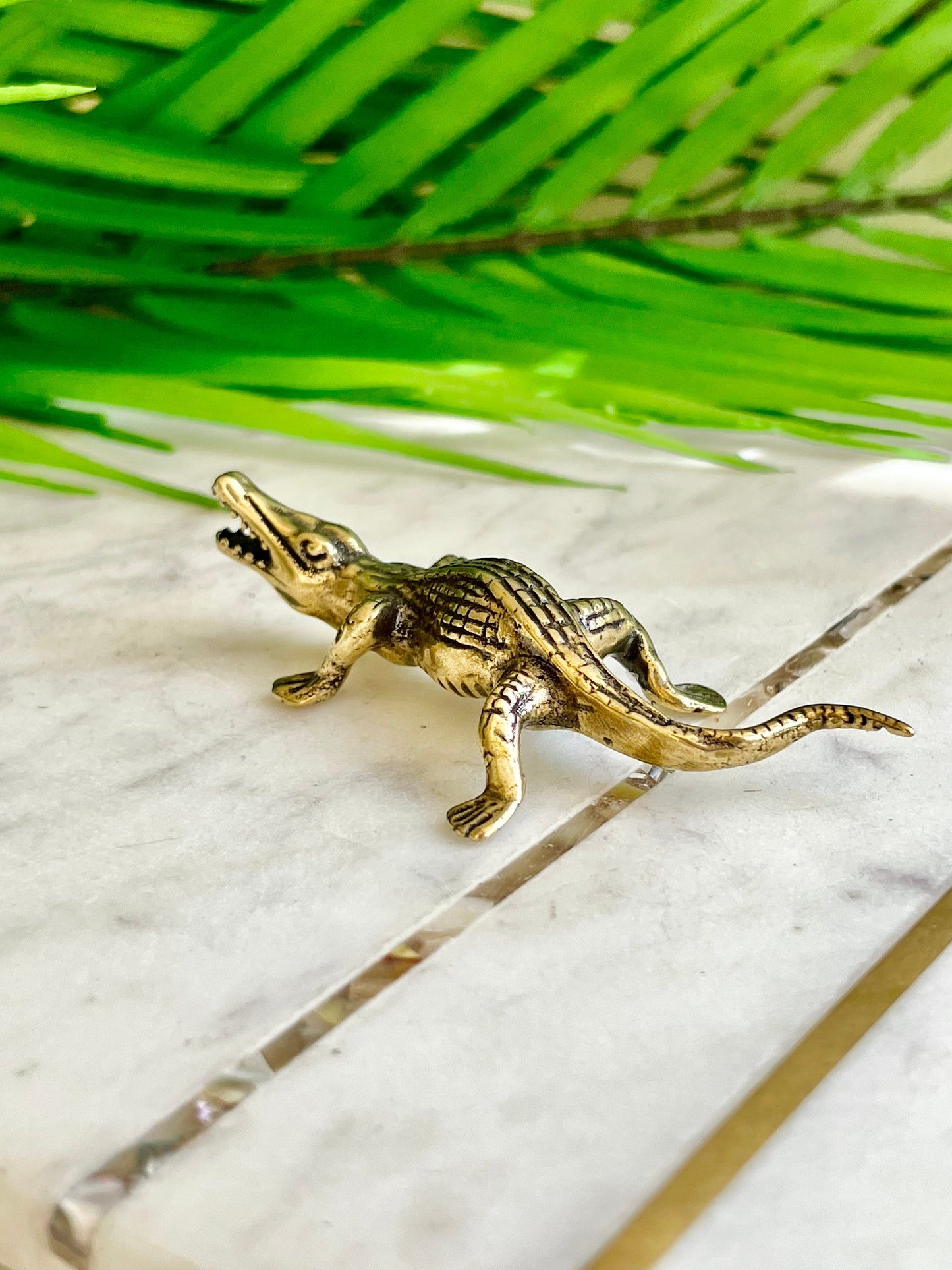 solid brass haunting crocodile statue mini metal crocodile figurine cool alligator metal art